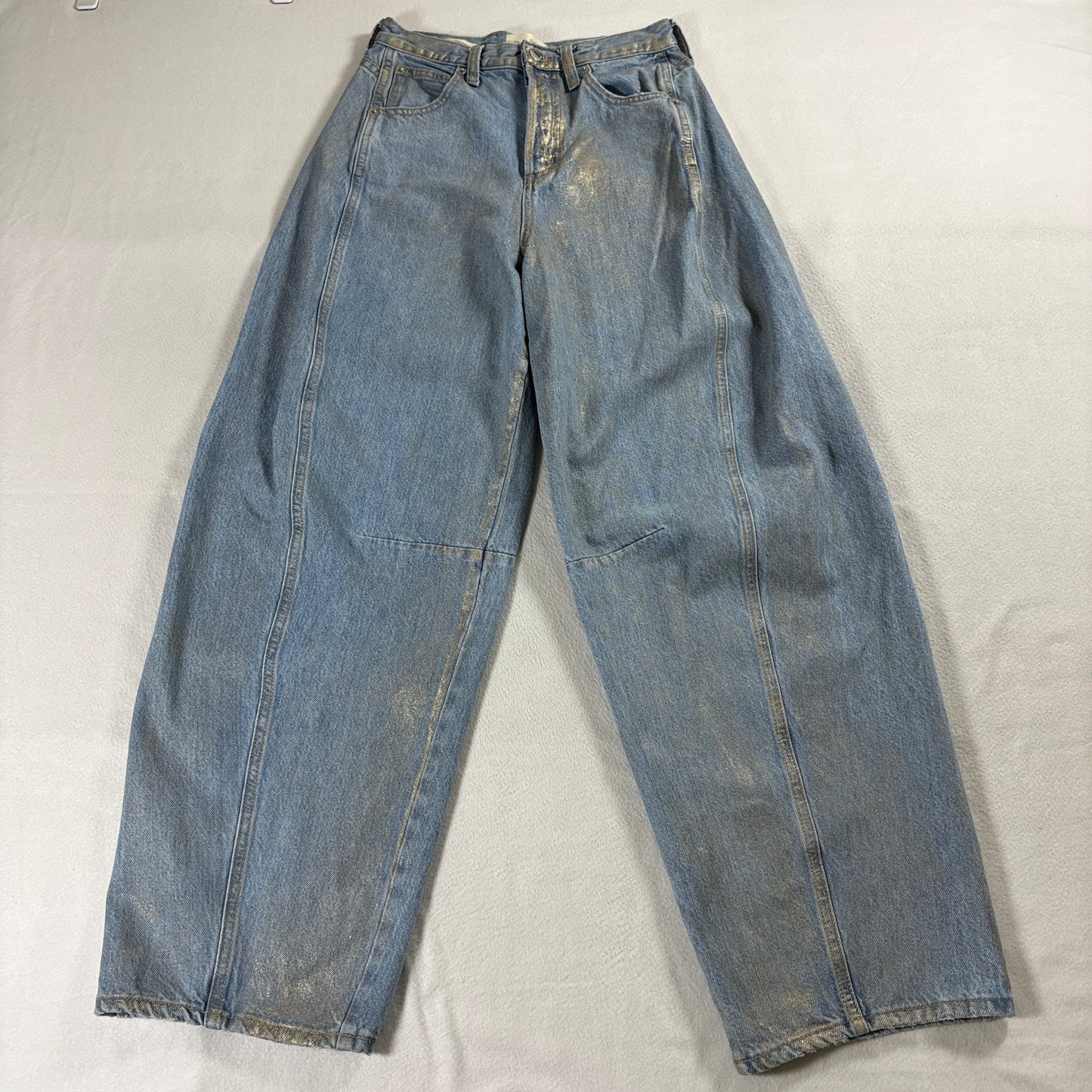 Curved Leg Barrel Jeans Womens 2R Fits Like 26X29 High Rise Wide Balloon Denim