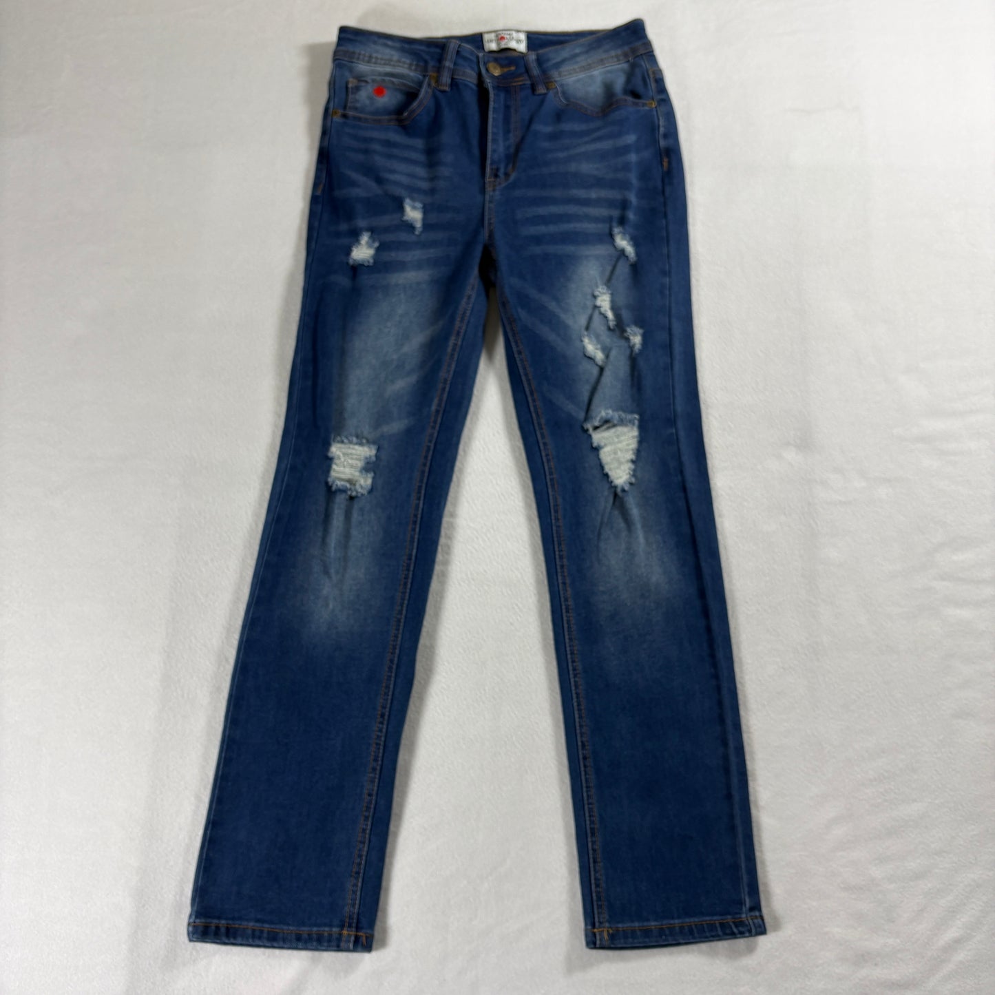 Get Lucky Womens 5 Distressed Skinny Jeans Dark Wash Stretch Y2K Denim Fit RetroX