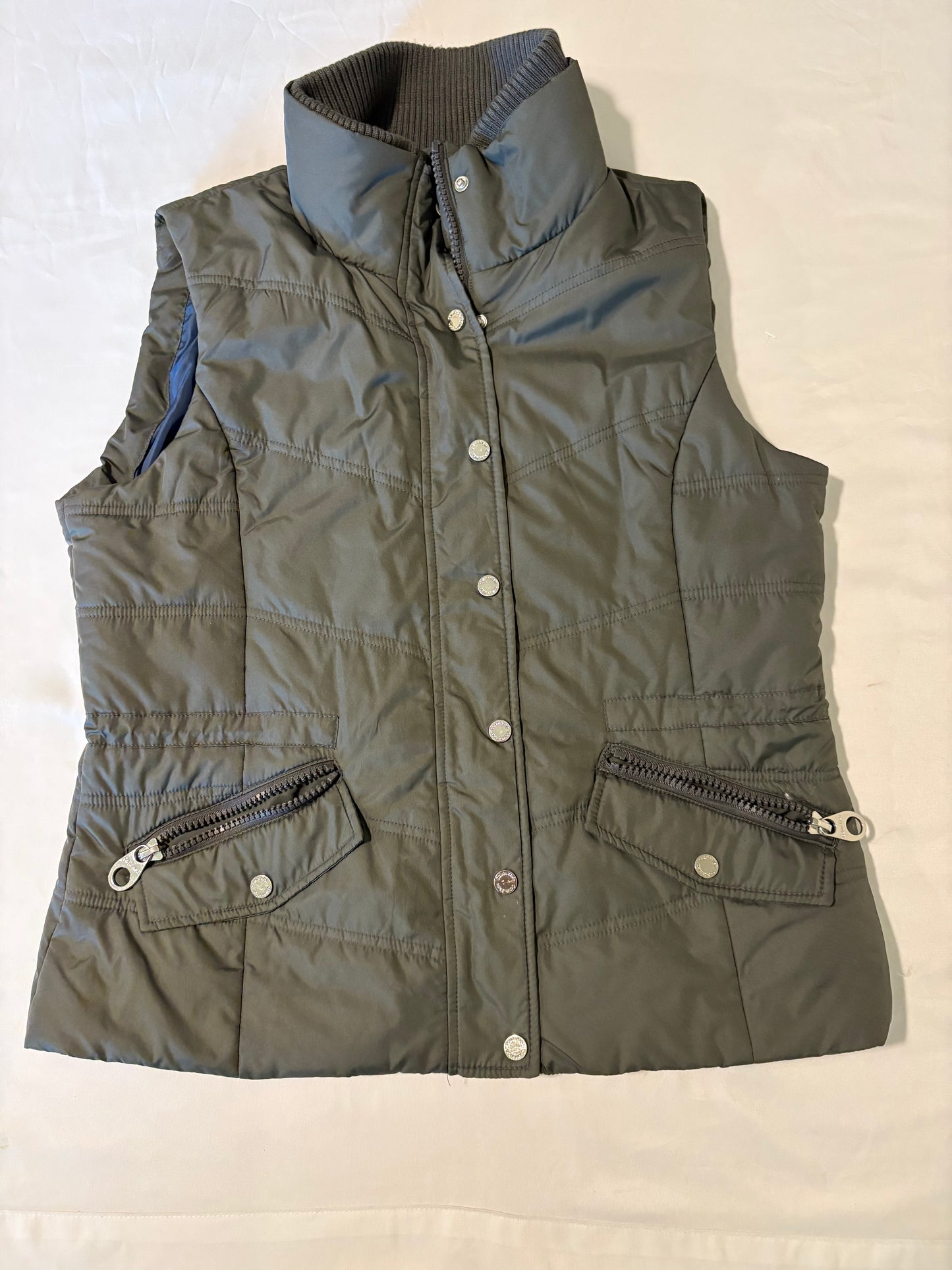 Calvin Klein Gray Puffer Vest Women’s Large Zip Front Rib Collar Lined CK