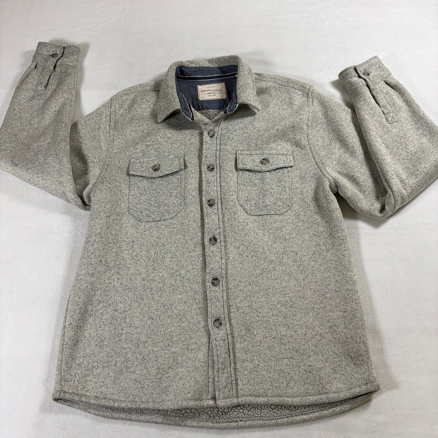 Workwear Fleece Shirt Jacket Sherpa Lined Button Weatherproof L Fits Like X Gray