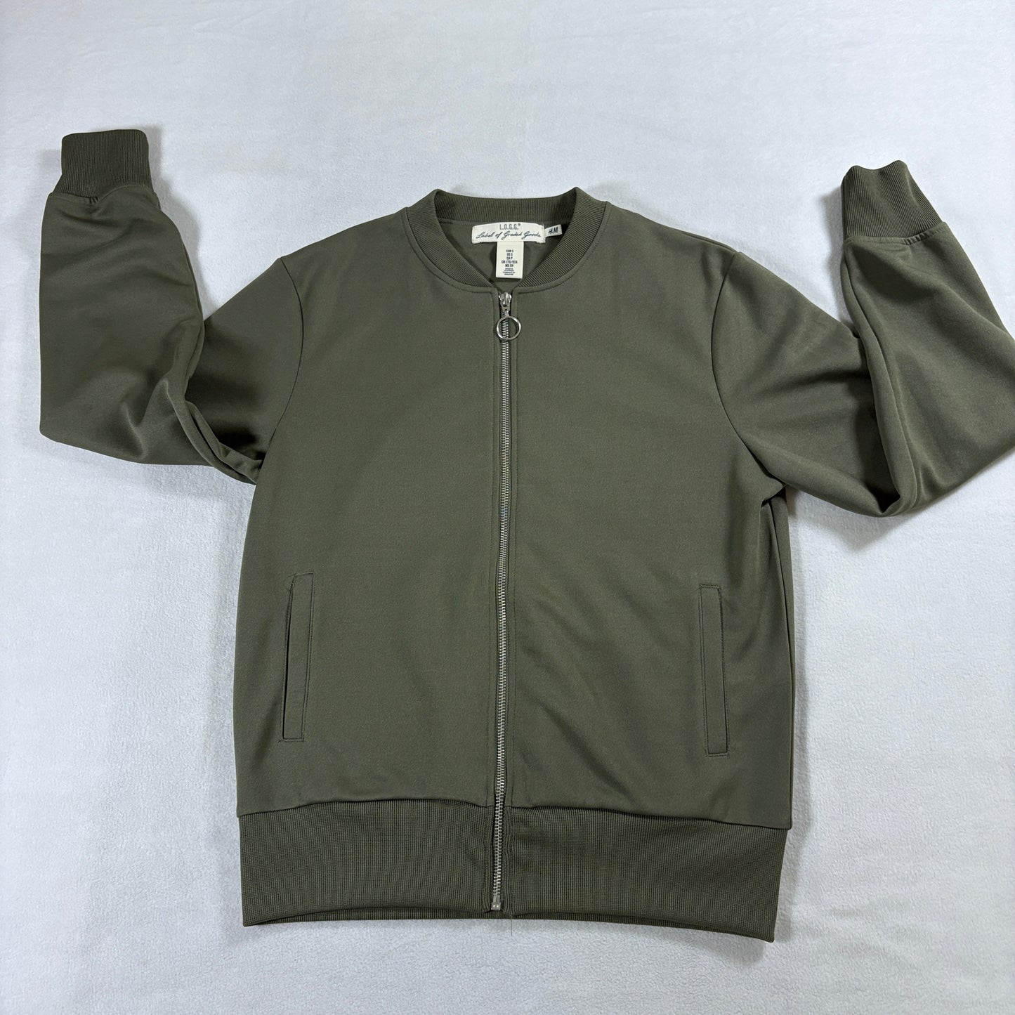 Bomber Jacket Minimal Streetwear Zip H&M LOGG Olive S Fits Like X Clean