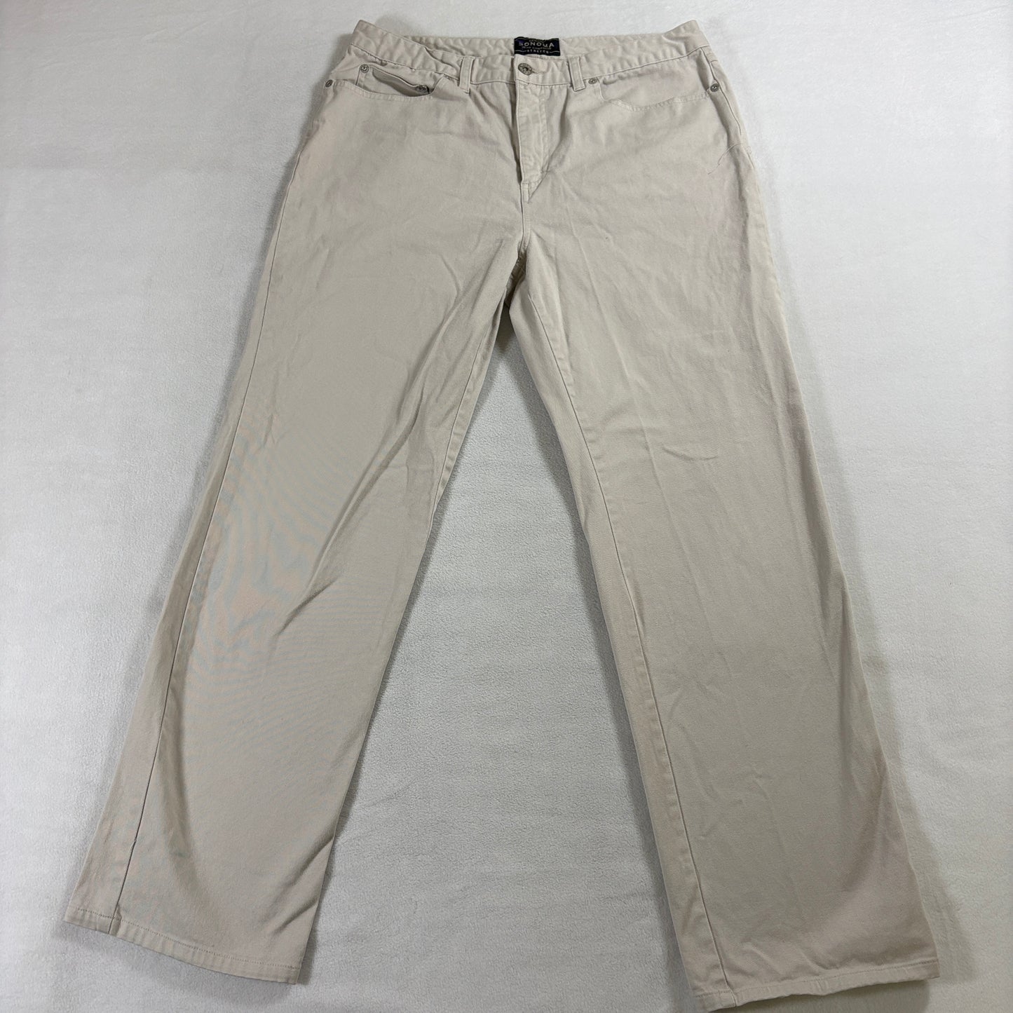 Sonoma Stretch Khaki Pants Straight Casual Chino Beige Sz 12 Fits Like 32X29