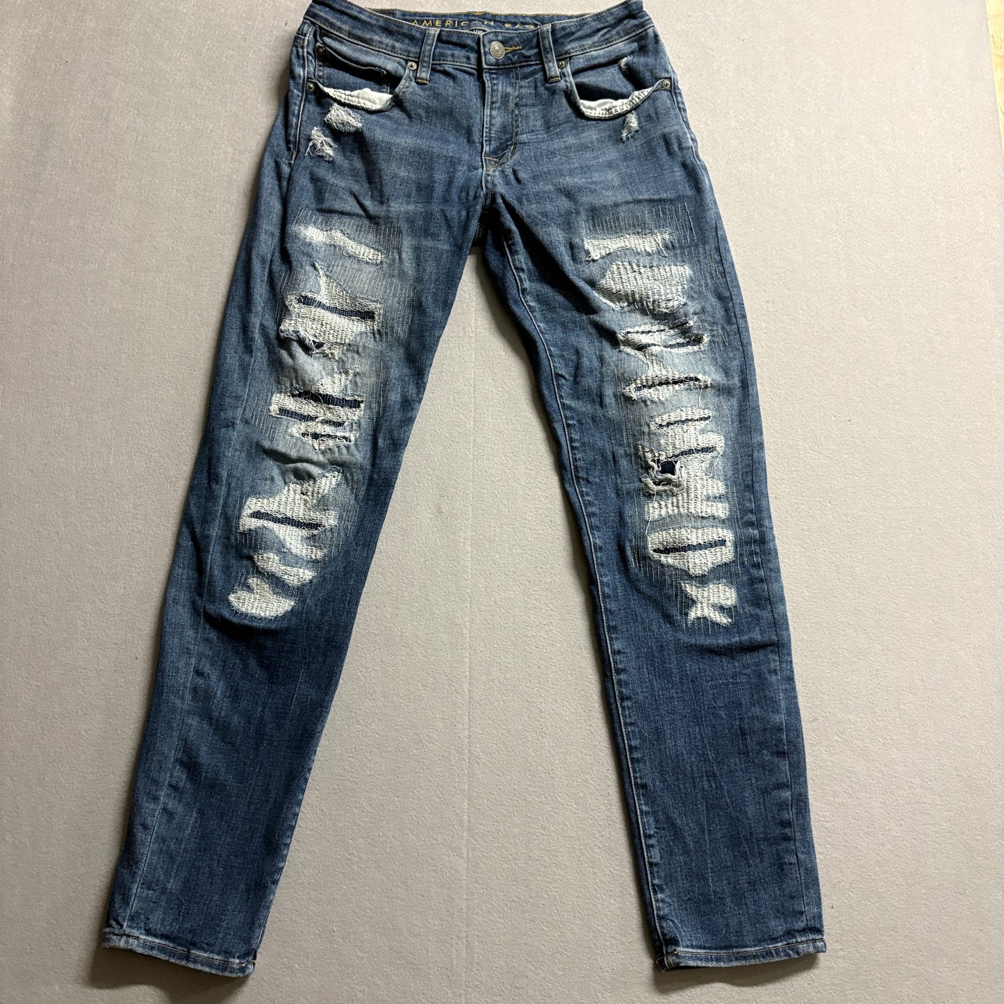 American Eagle Ripped Skinny Jeans 31x32 Fits Like 30x30 Y2K Stretch