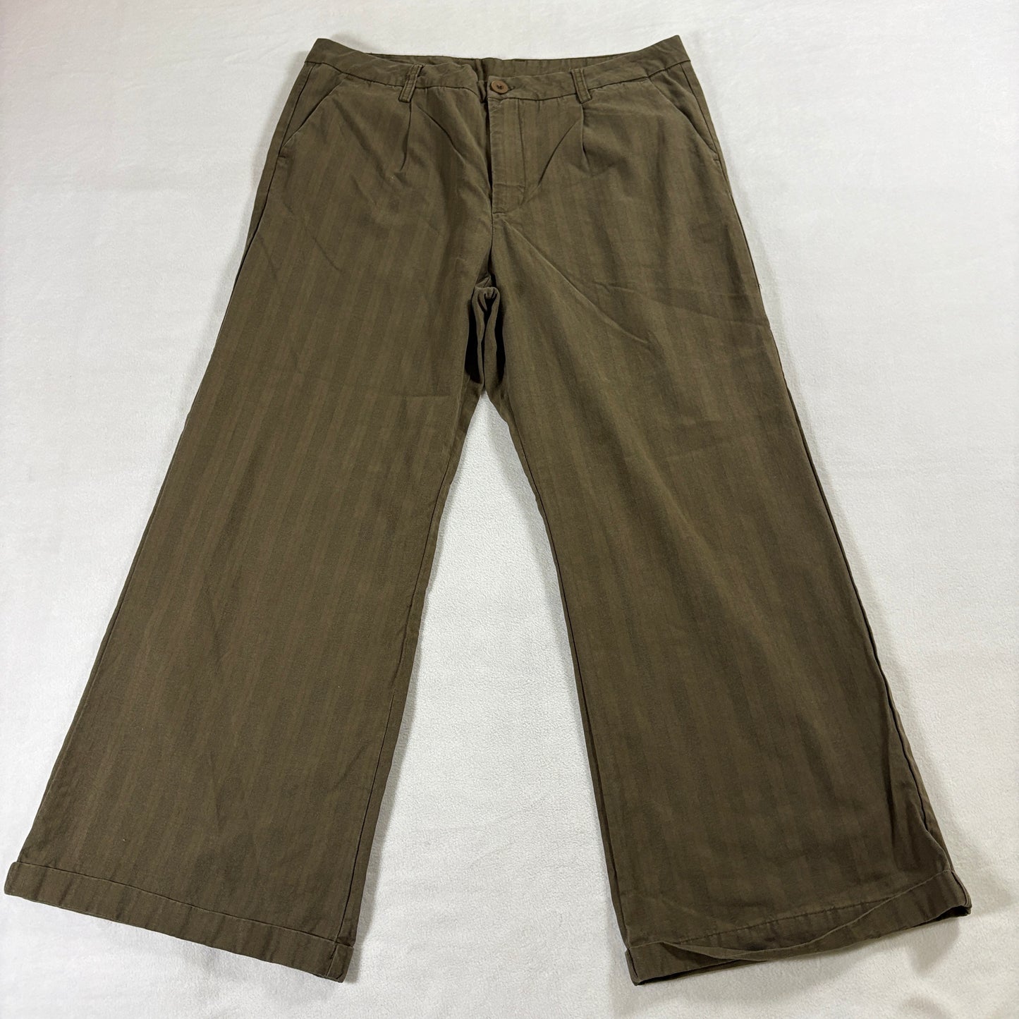 Kut From The Kloth Wide Leg Crop Pants Olive Linen Blend Sz 12 Fits Like 35X27