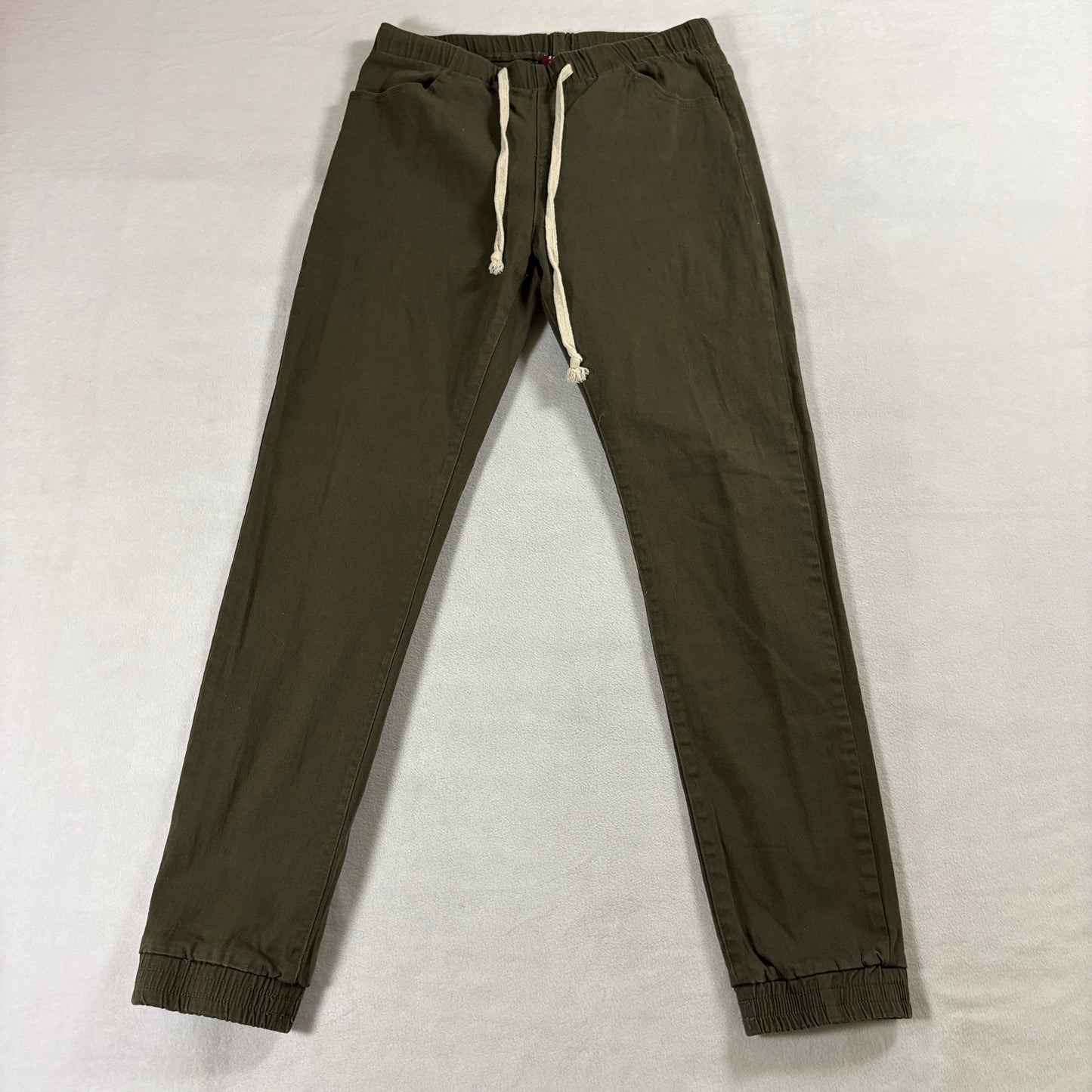 Jogger Pants Olive Drawstring Stretch Casual Streetwear L Fits 27X29 Tapered