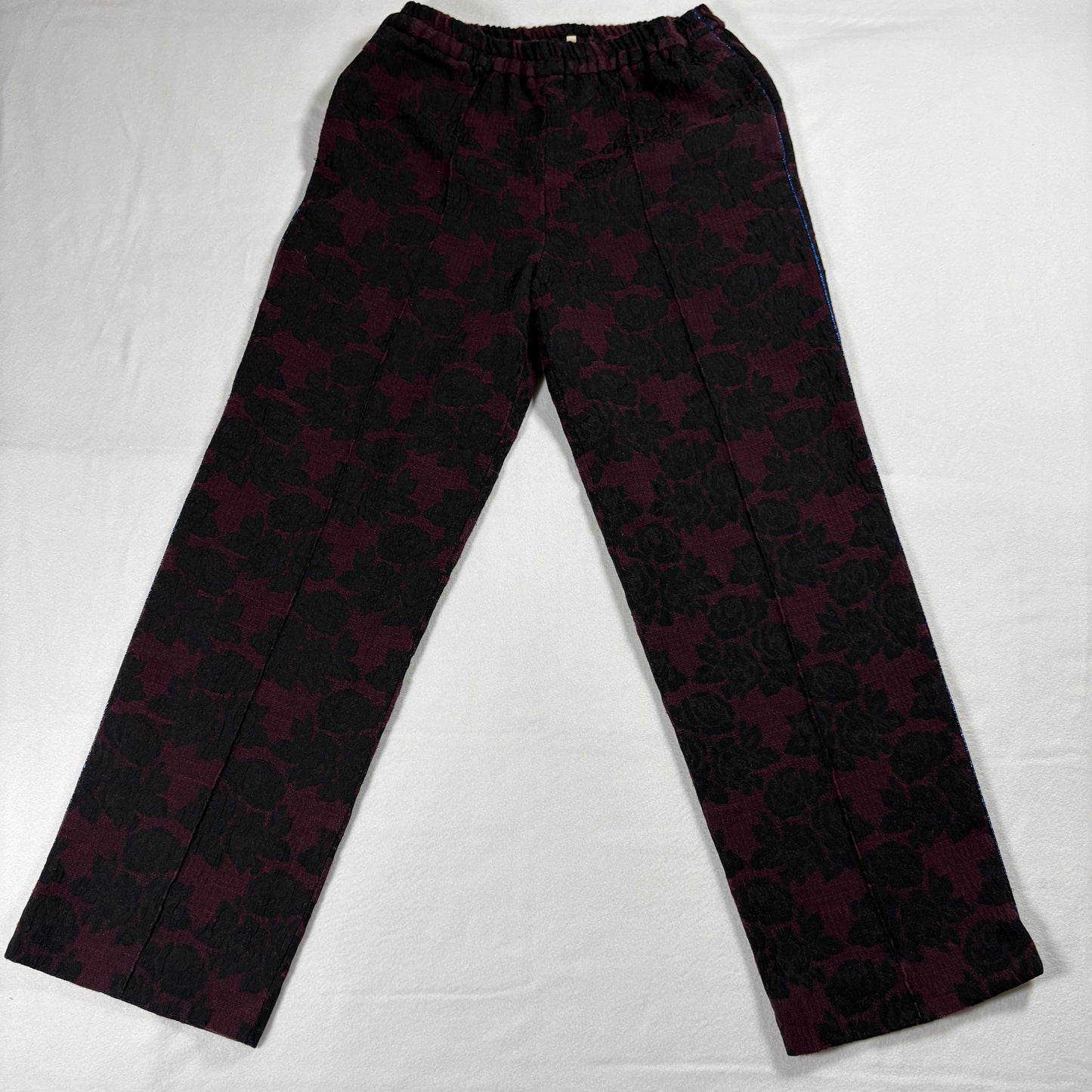 Bellerose Pants Womens 0 Floral Jacquard Burgundy Black Straight Leg Retro