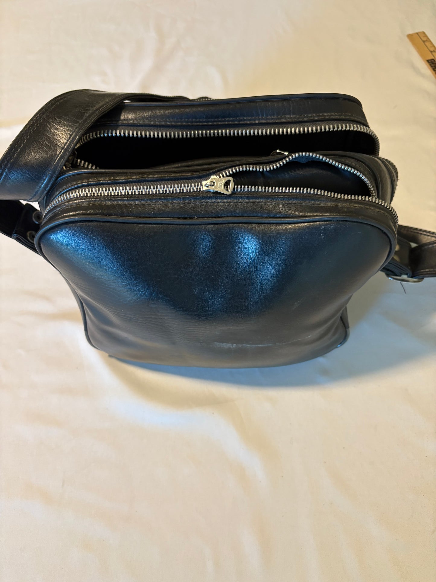 Vintage Black Camera Gear Bag Case – 3 Zipper Compartments – 12" Shoulder Strap