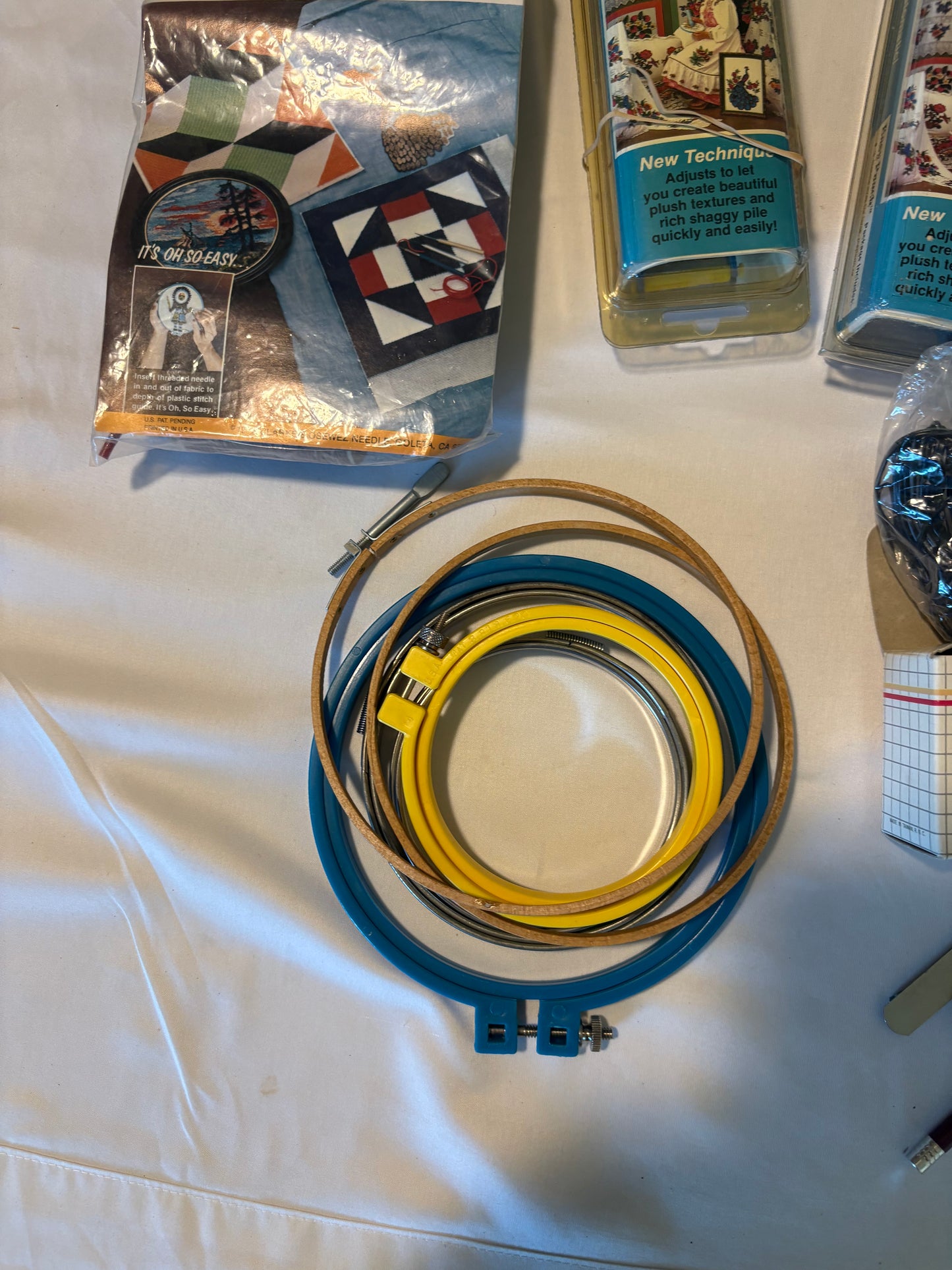 Vintage Needlepoint Lot w/ Easy Punch Embroidery Machine Hoops Tools Thread