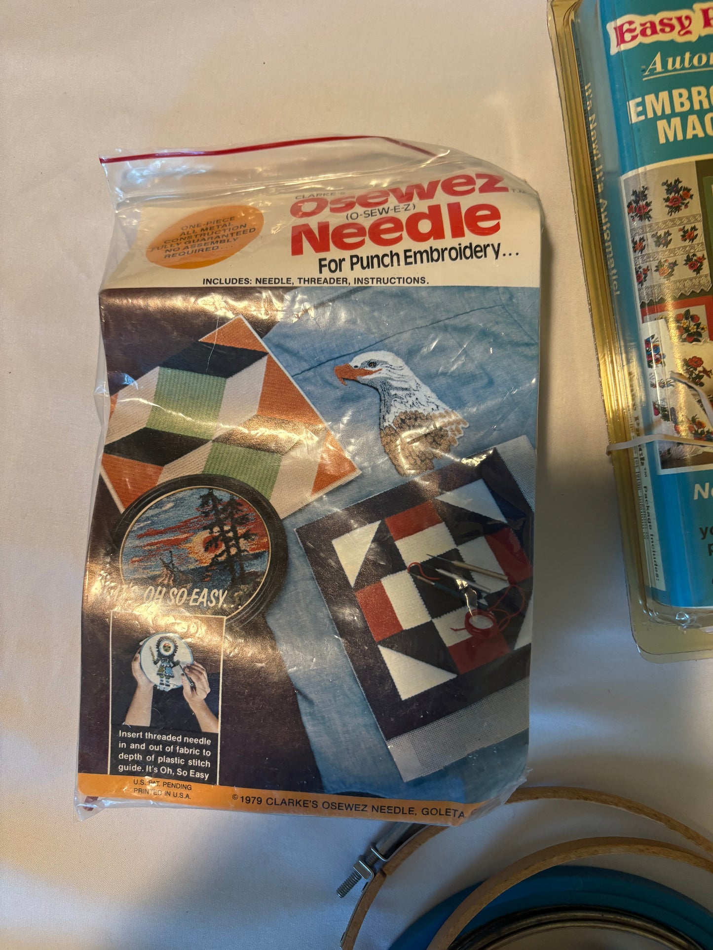 Vintage Needlepoint Lot w/ Easy Punch Embroidery Machine Hoops Tools Thread