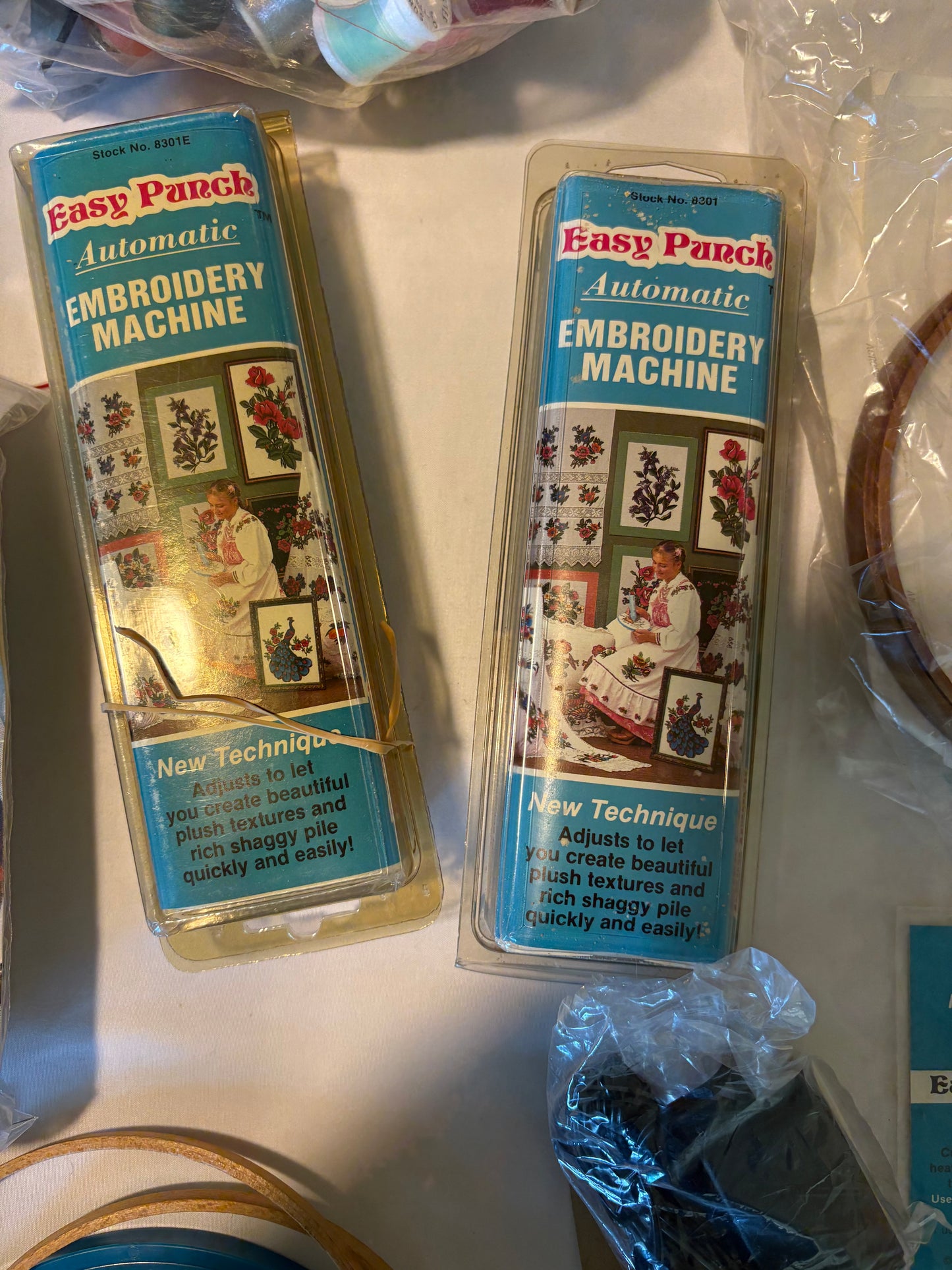 Vintage Needlepoint Lot w/ Easy Punch Embroidery Machine Hoops Tools Thread