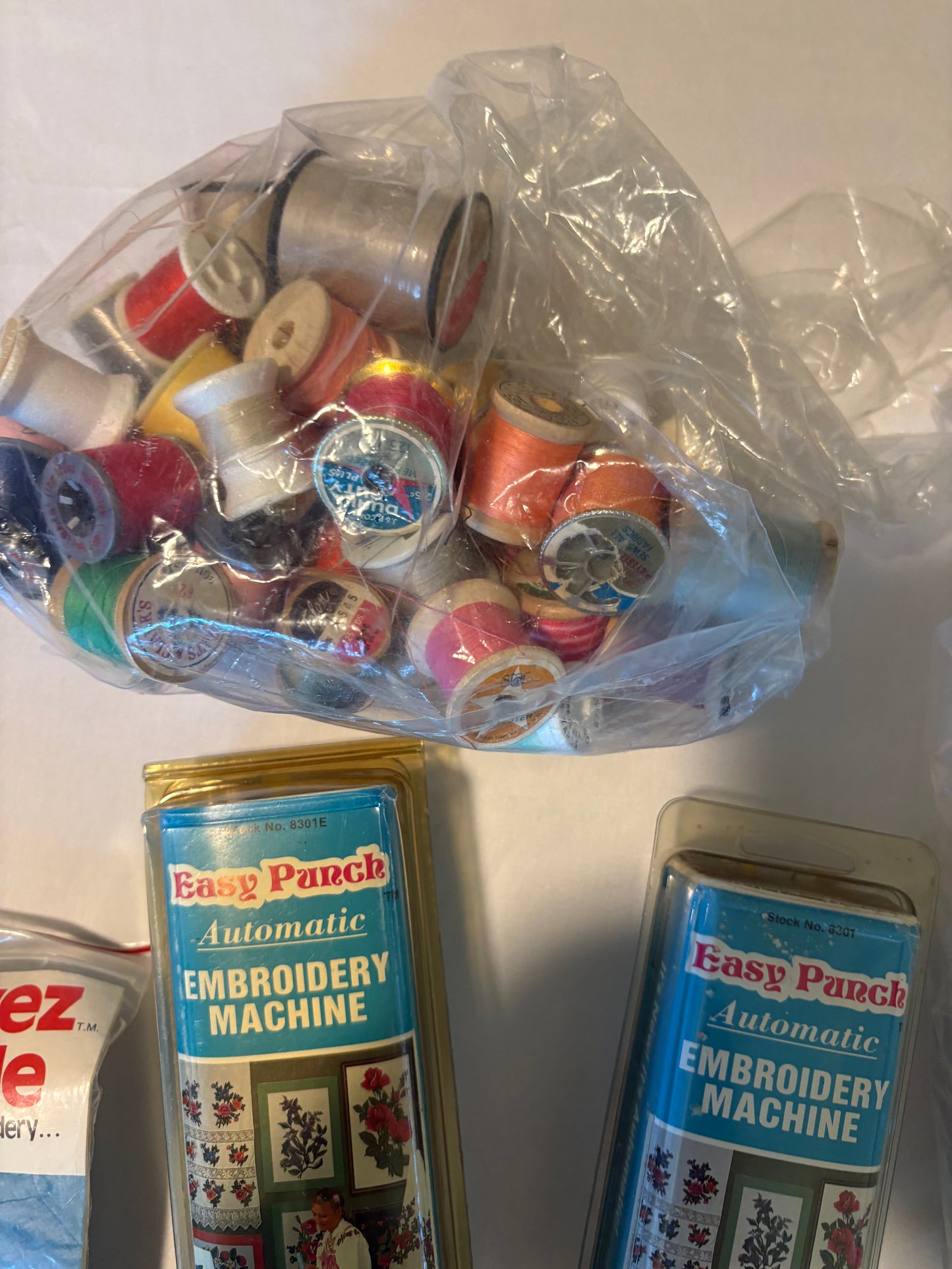 Vintage Needlepoint Lot w/ Easy Punch Embroidery Machine Hoops Tools Thread