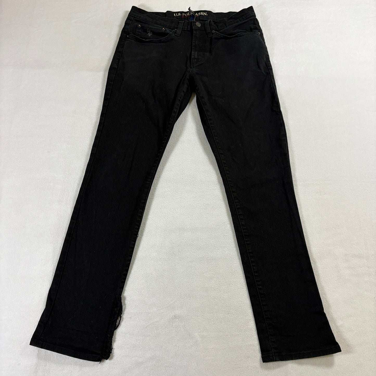 Slim Straight Black Jeans U.S Polo Assn W32 L32 Fits Like 31X30 Stretch Raw Hem