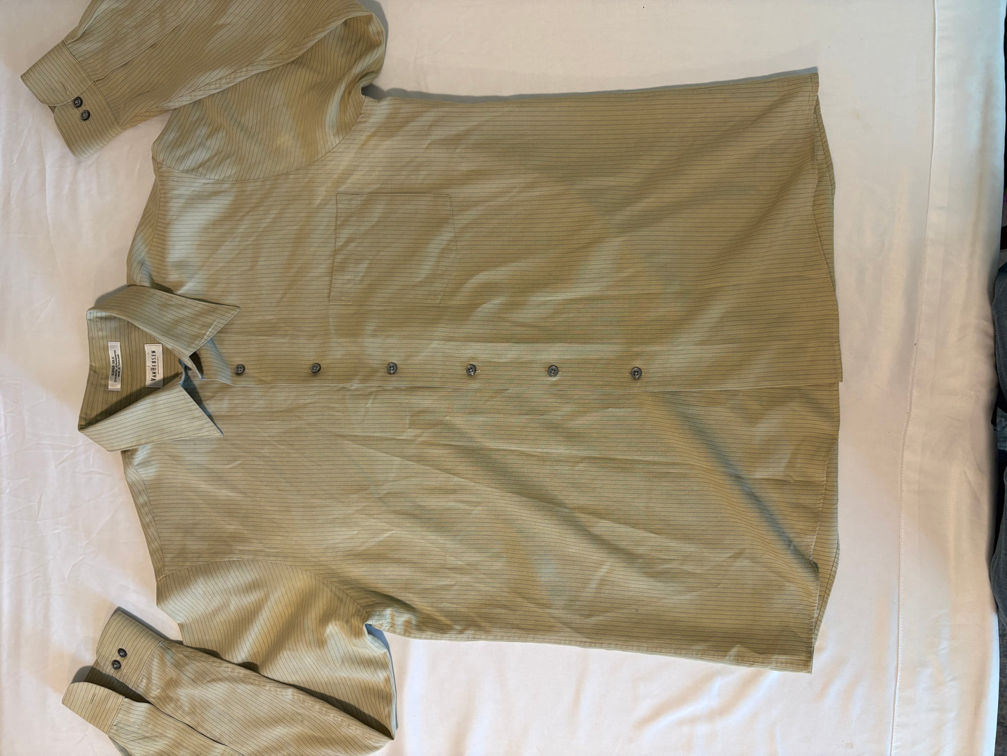Van Heusen Super Silk Shirt Mens Tan Stripe Long Sleeve Dress Shirt Thailand