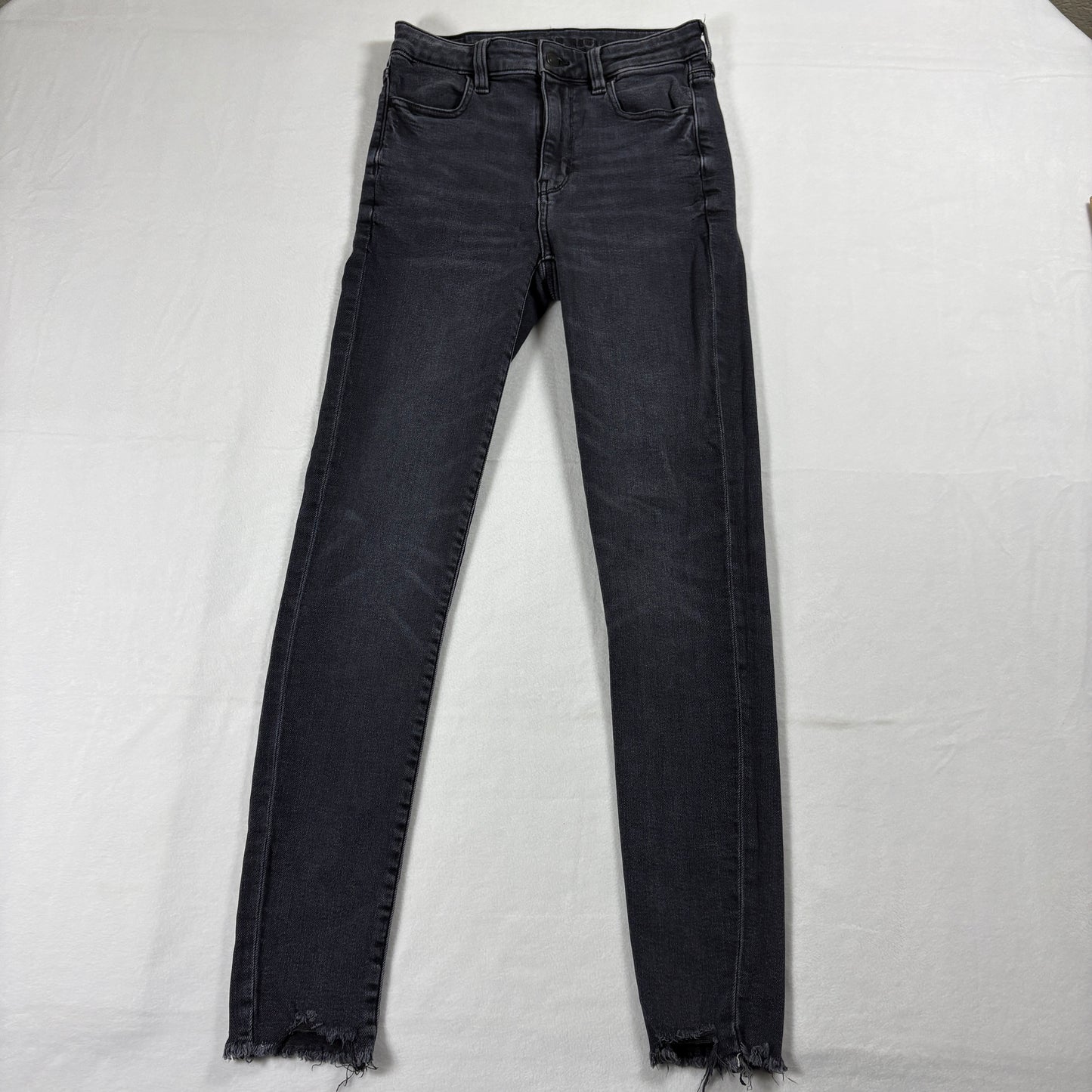 American Eagle Jeans Womens 4 Black Super Stretch Skinny Frayed Hem Y2K Grunge