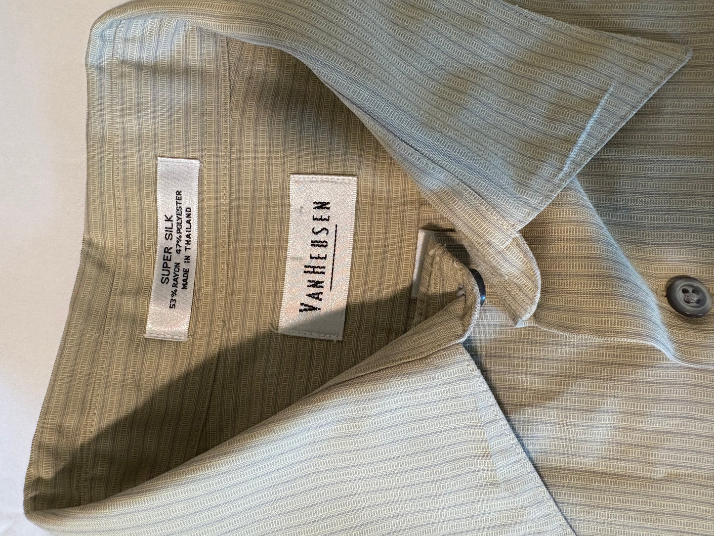 Van Heusen Super Silk Shirt Mens Tan Stripe Long Sleeve Dress Shirt Thailand
