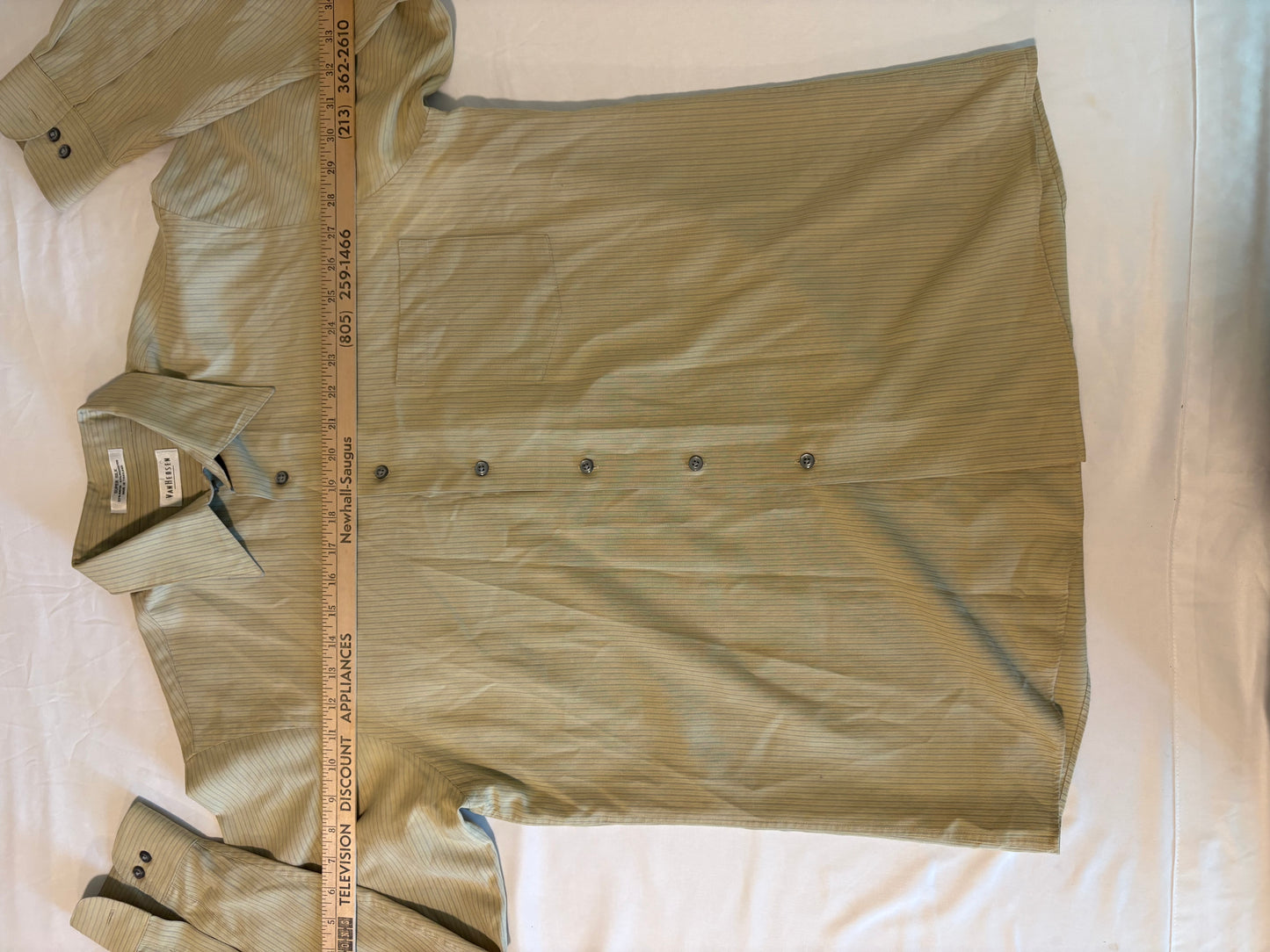 Van Heusen Super Silk Shirt Mens Tan Stripe Long Sleeve Dress Shirt Thailand