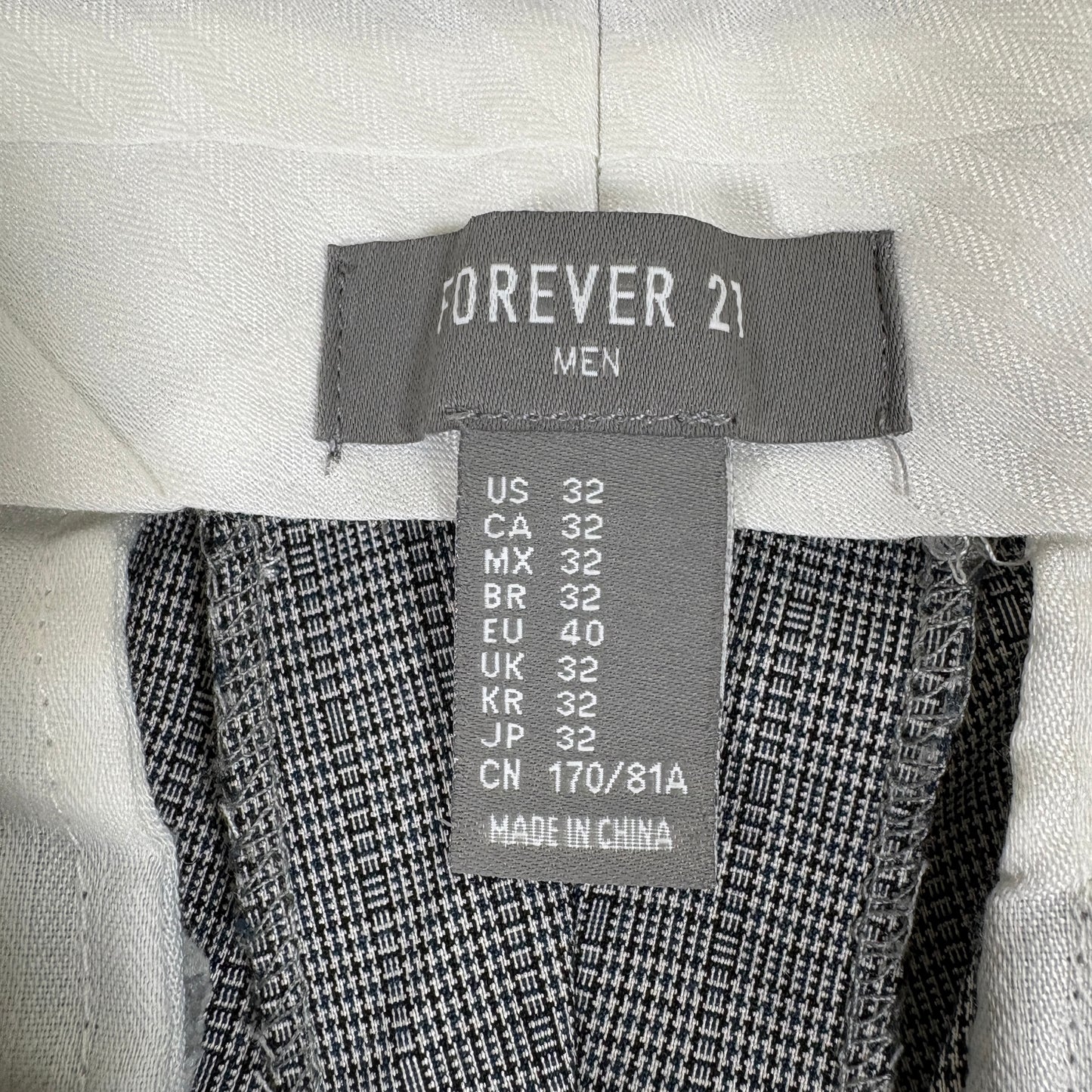 Forever 21 Mens 32 Gray Slim Fit Dress Pants Checked Trousers Minimalist Y2K