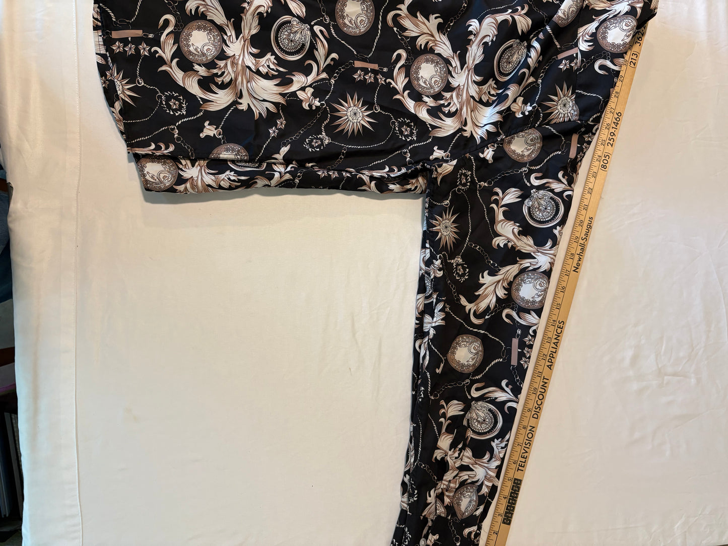 FOHEMR Mens Shirt L Baroque Chain Print Black Gold Long Sleeve Dressy Top