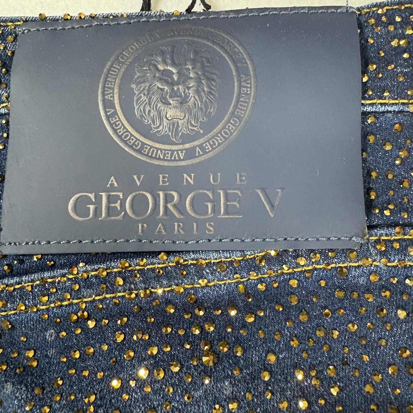 Avenue George V Paris Mens Jeans 32x30 Gold Rhinestone Distressed Denim Designer