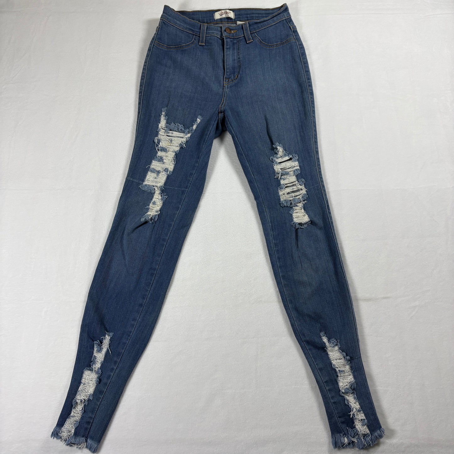 Vibrant MIU Jeans Womens 7 W27 Distressed Skinny Ripped Blue Frayed Y2K Denim