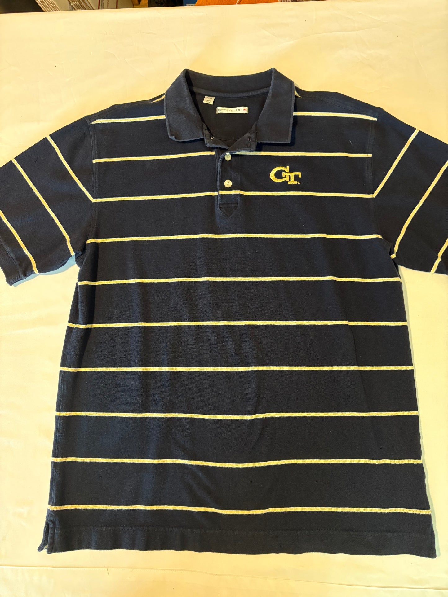 Cutter & Buck GT Polo Shirt XL Georgia Tech Navy Blue Striped Short Sleeve Cotton