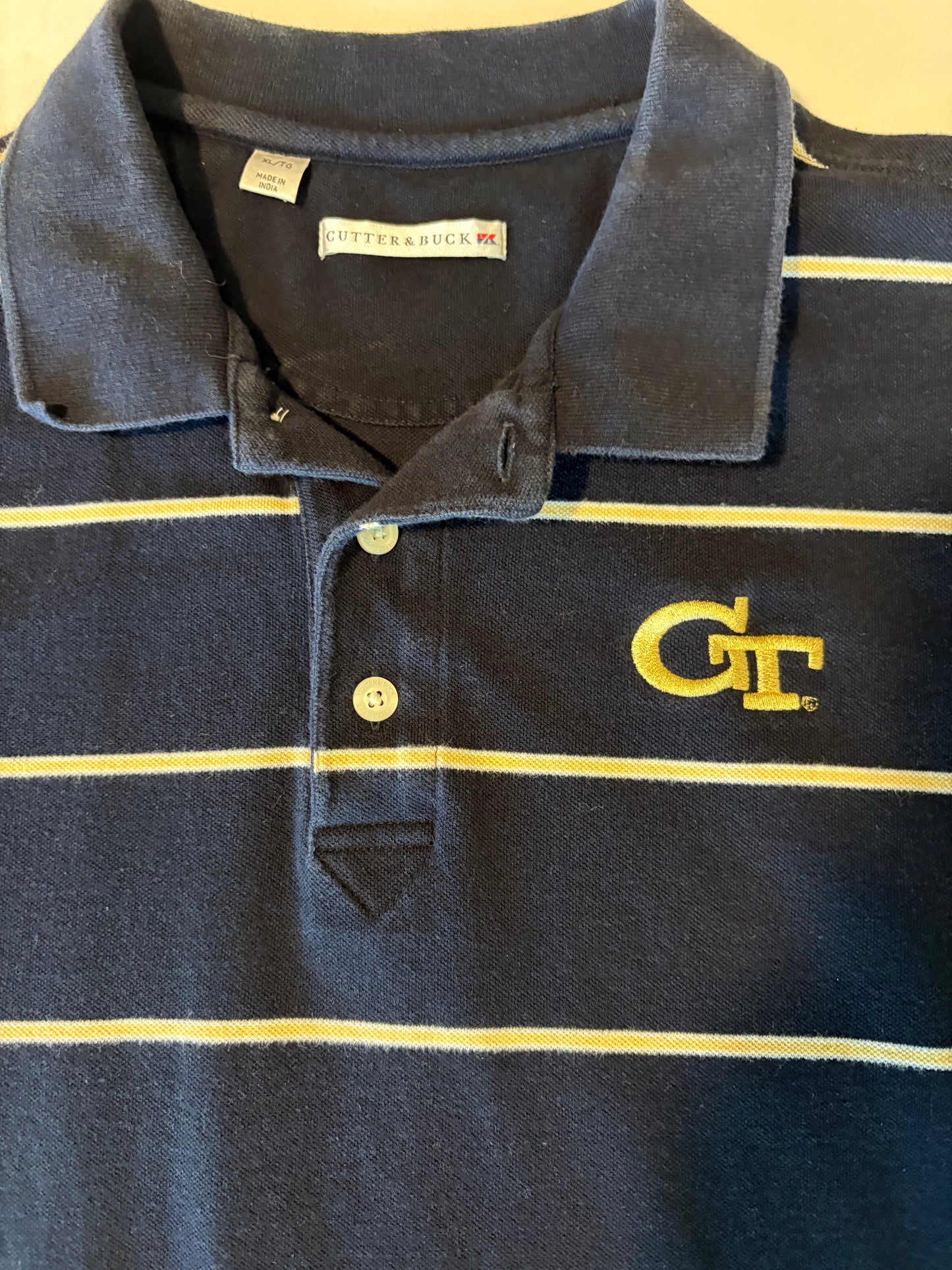 Cutter & Buck GT Polo Shirt XL Georgia Tech Navy Blue Striped Short Sleeve Cotton