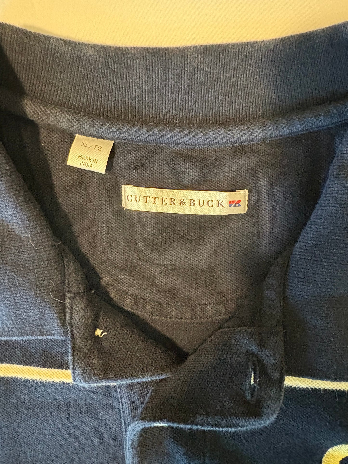 Cutter & Buck GT Polo Shirt XL Georgia Tech Navy Blue Striped Short Sleeve Cotton