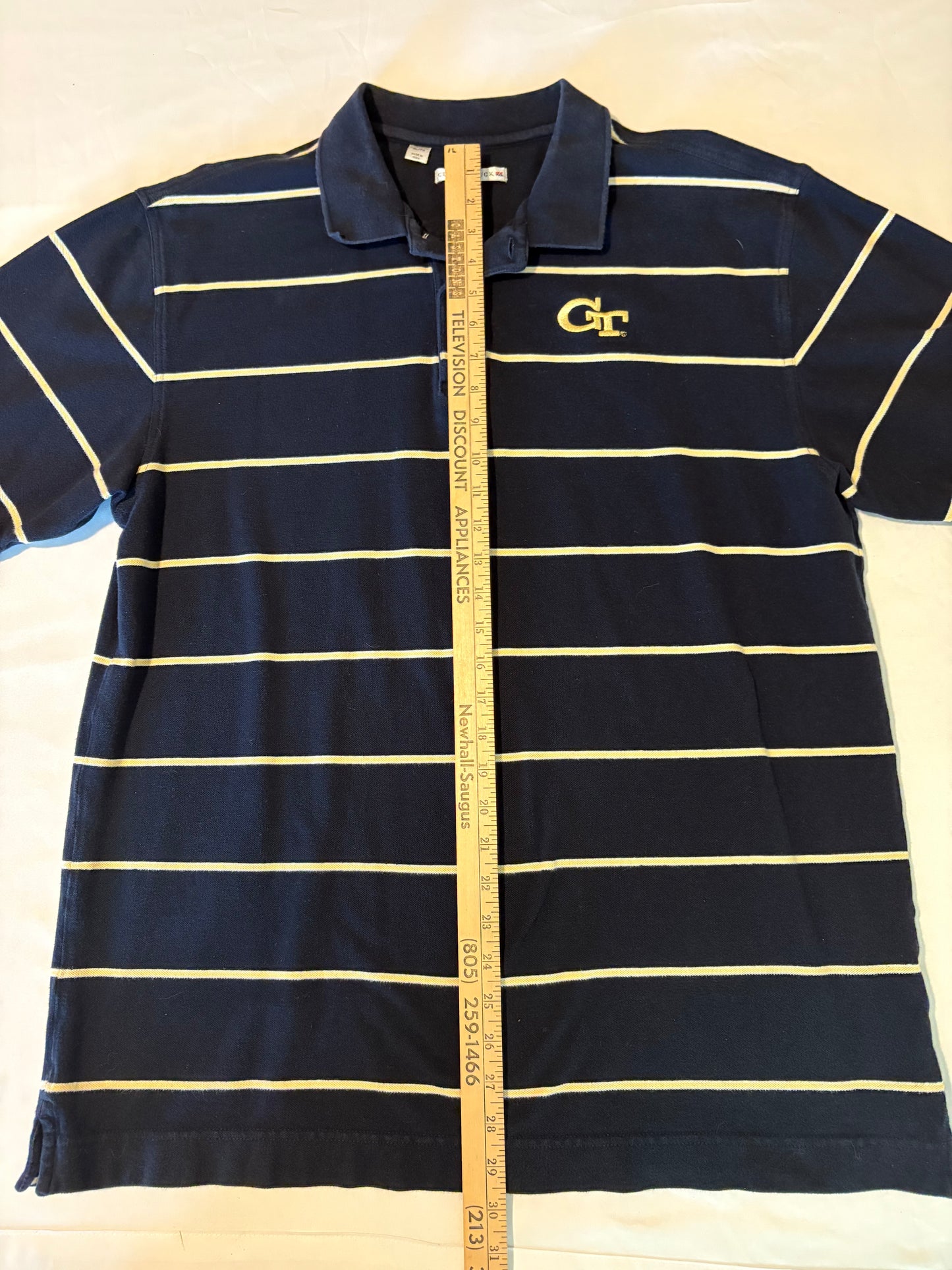 Cutter & Buck GT Polo Shirt XL Georgia Tech Navy Blue Striped Short Sleeve Cotton