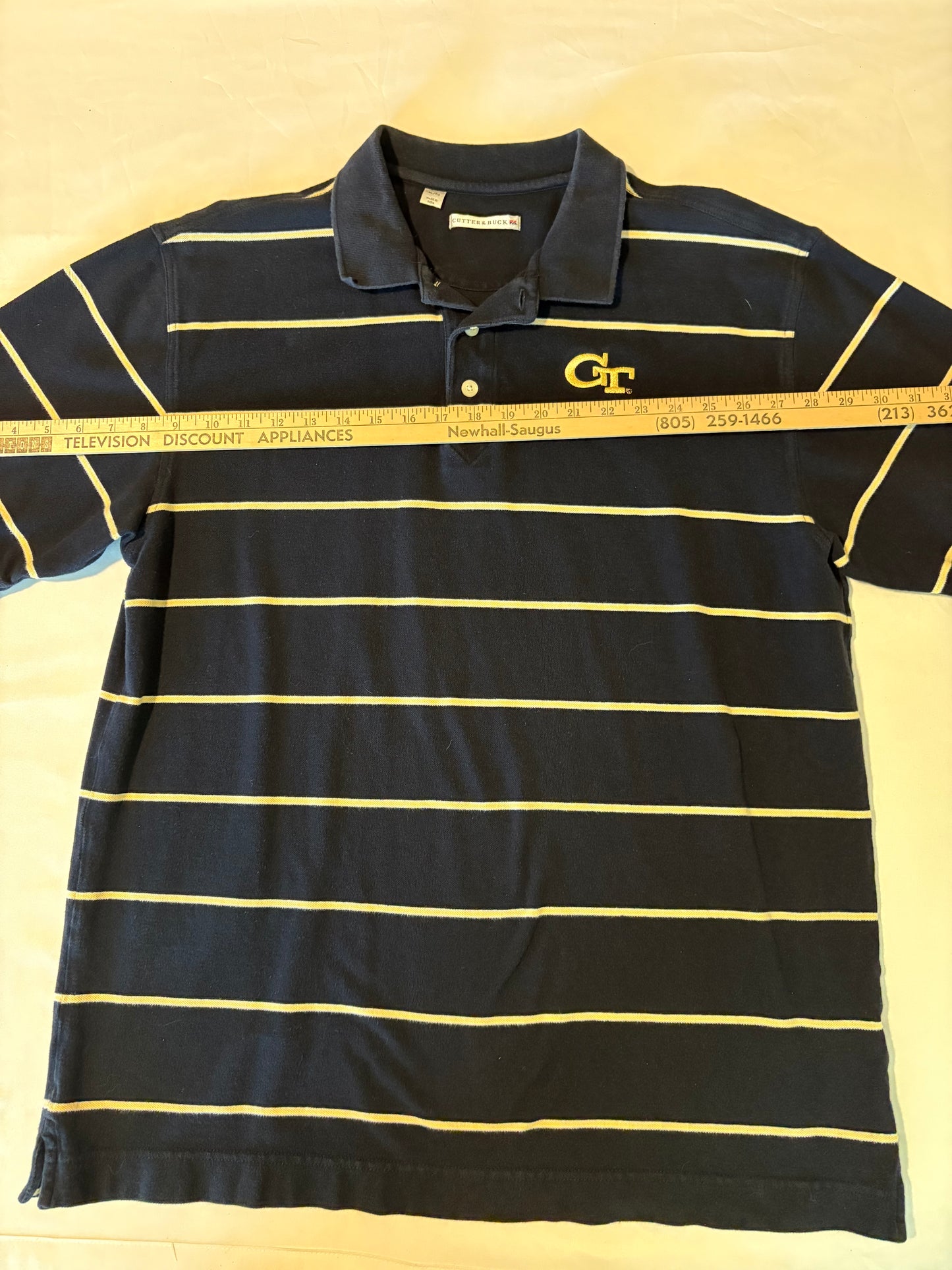 Cutter & Buck GT Polo Shirt XL Georgia Tech Navy Blue Striped Short Sleeve Cotton