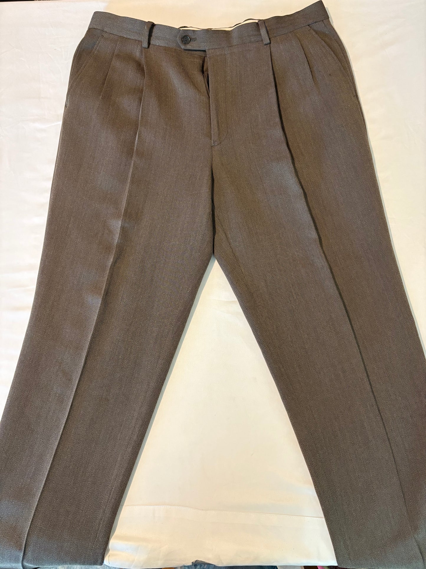 Pronto Uomo Mens Dress Pants 38x30 Brown Wool Flat Front Lined Business Slacks