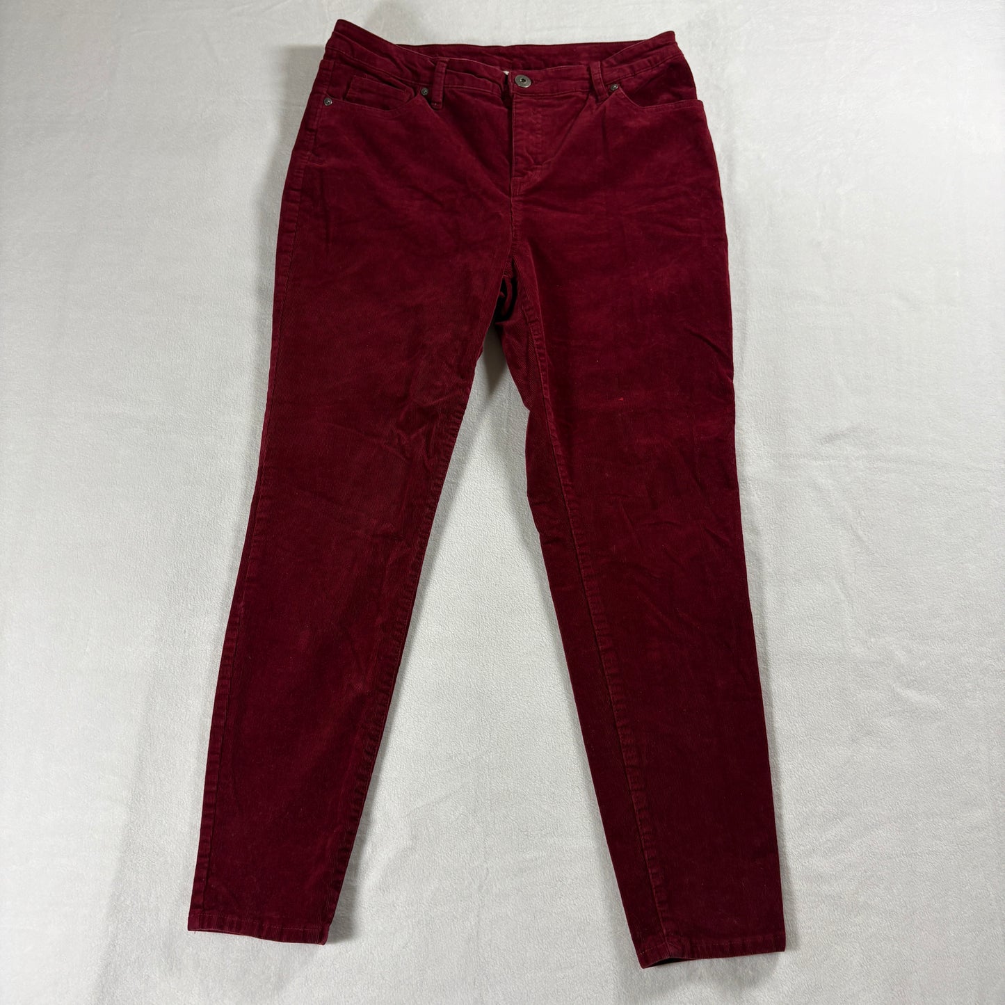 Style & Co Womens 12 Burgundy Corduroy Stretch Y2K Retro Skinny Pants Chic Flare