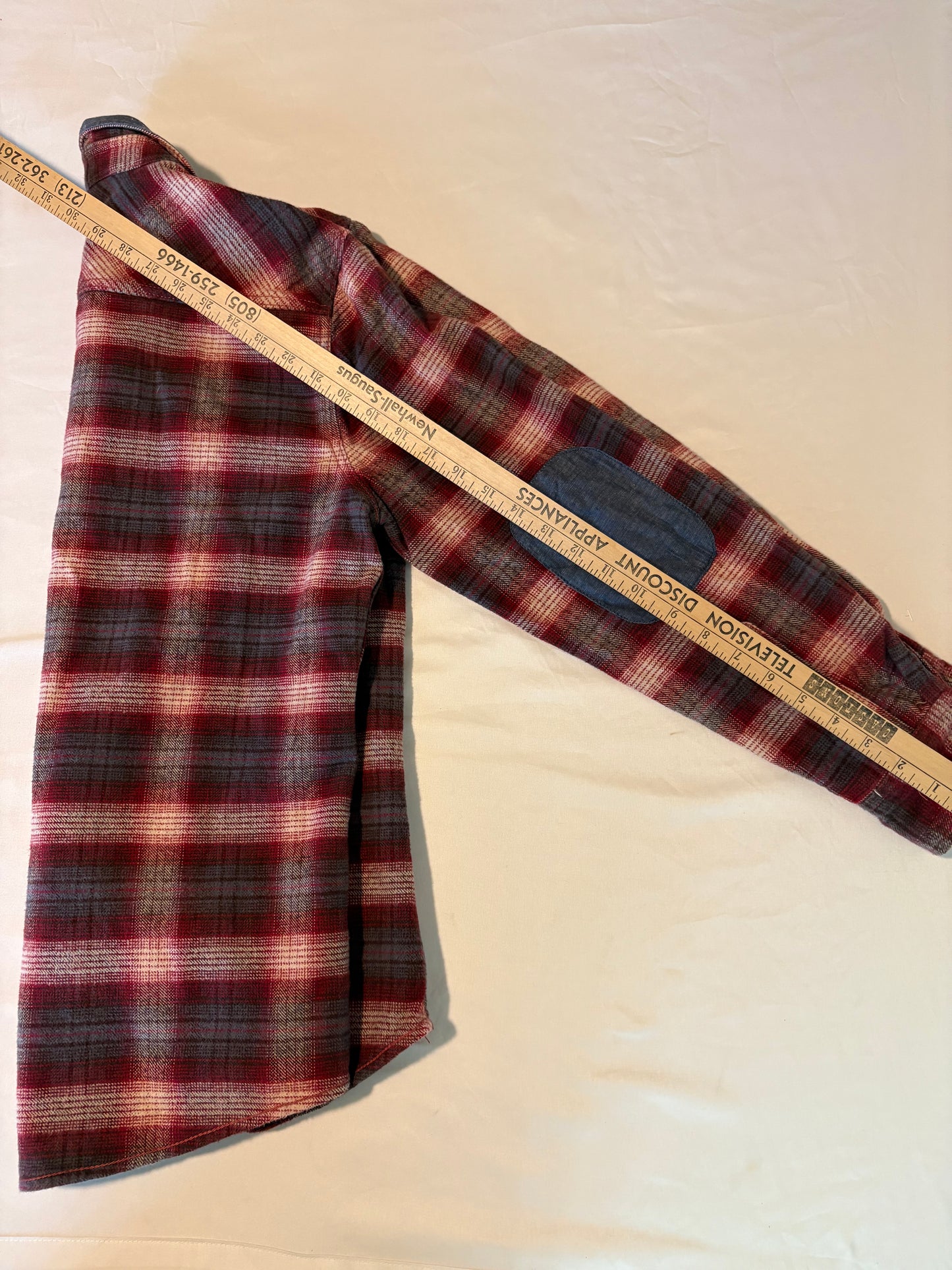 Raw Yarn Industries Plaid Flannel Shirt Red Gray Chambray Collar Size M