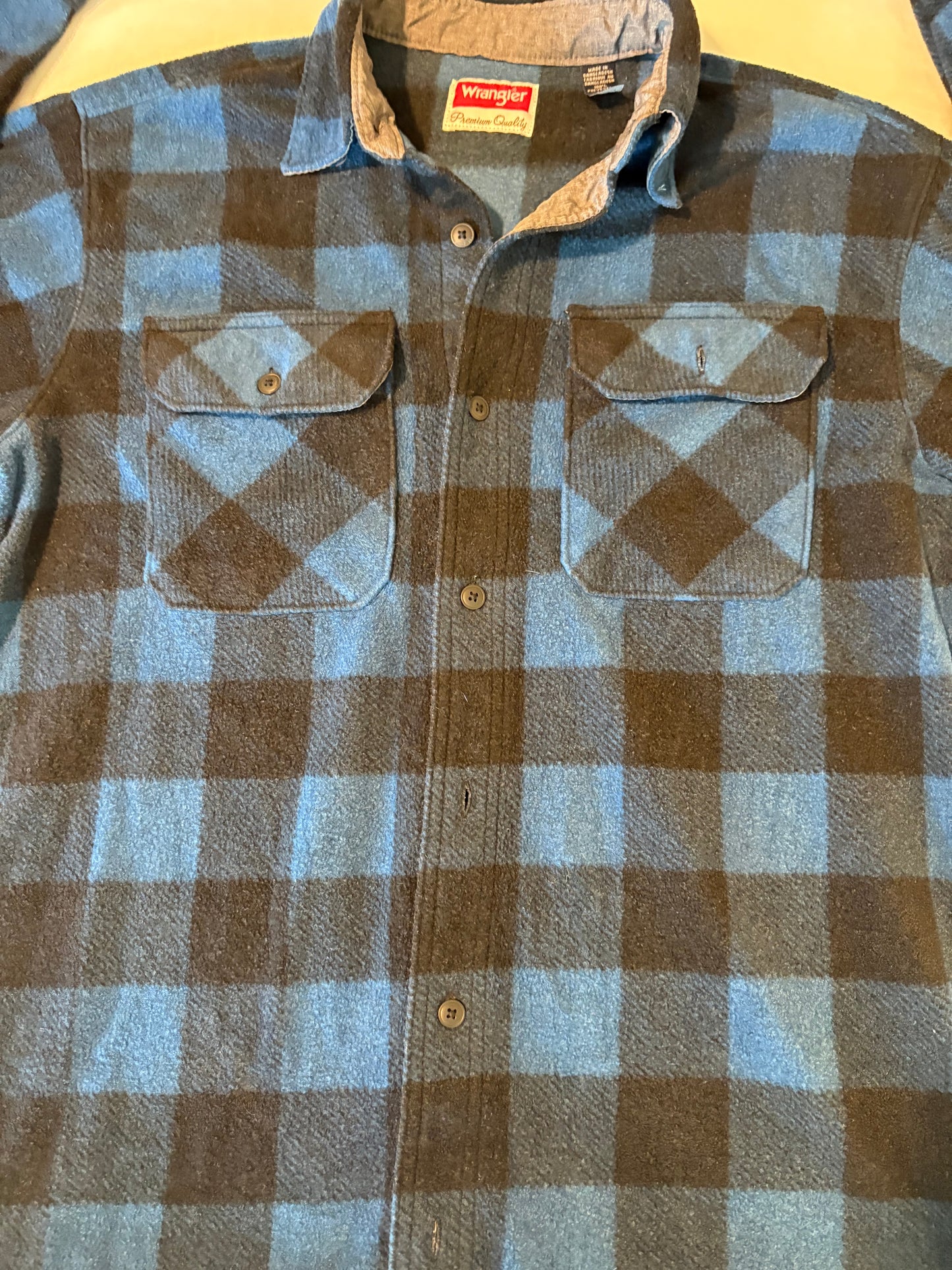 Wrangler Men's S Blue Black Buffalo Plaid Flannel Shirt Snap Front Pockets