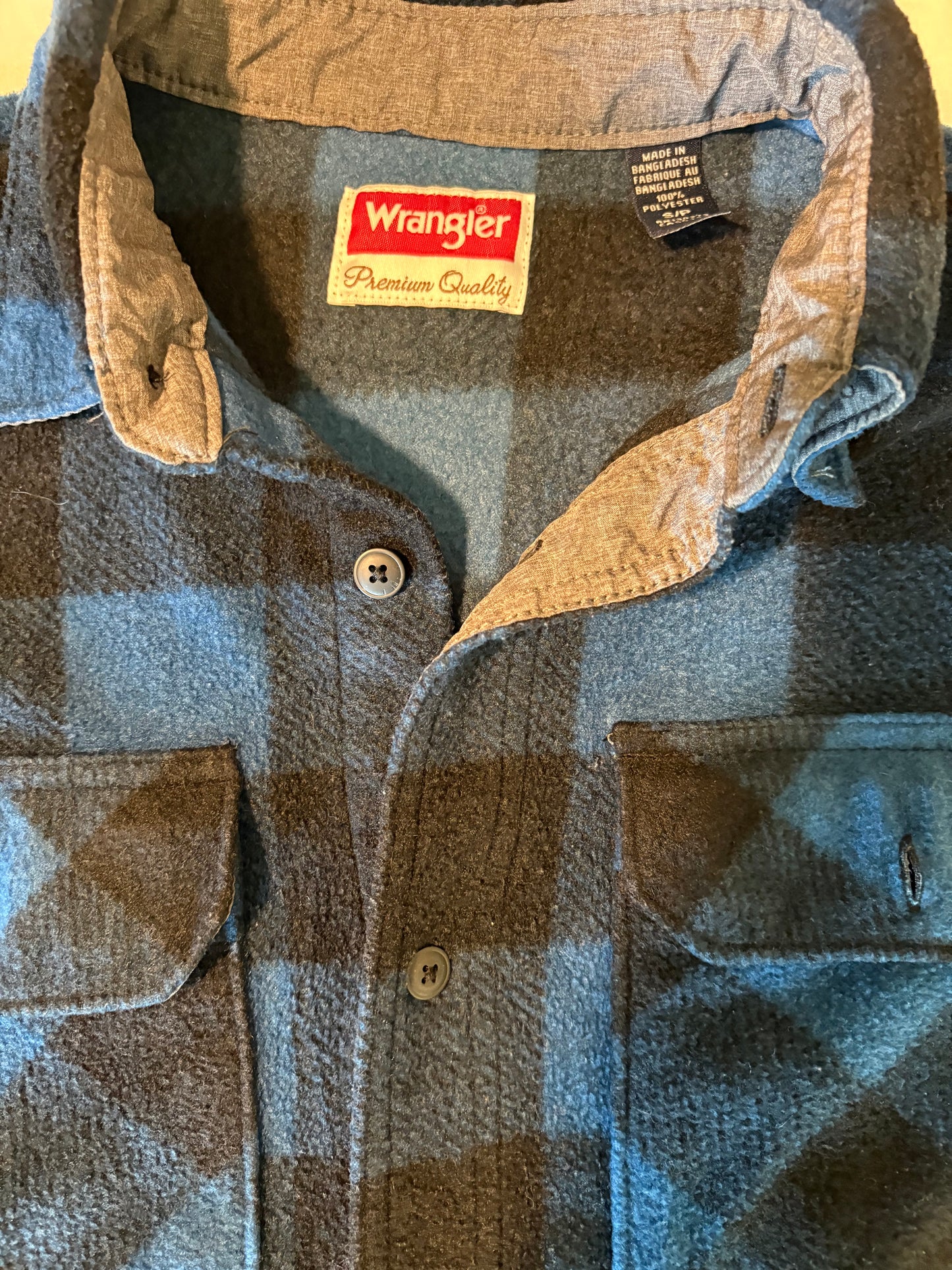 Wrangler Men's S Blue Black Buffalo Plaid Flannel Shirt Snap Front Pockets
