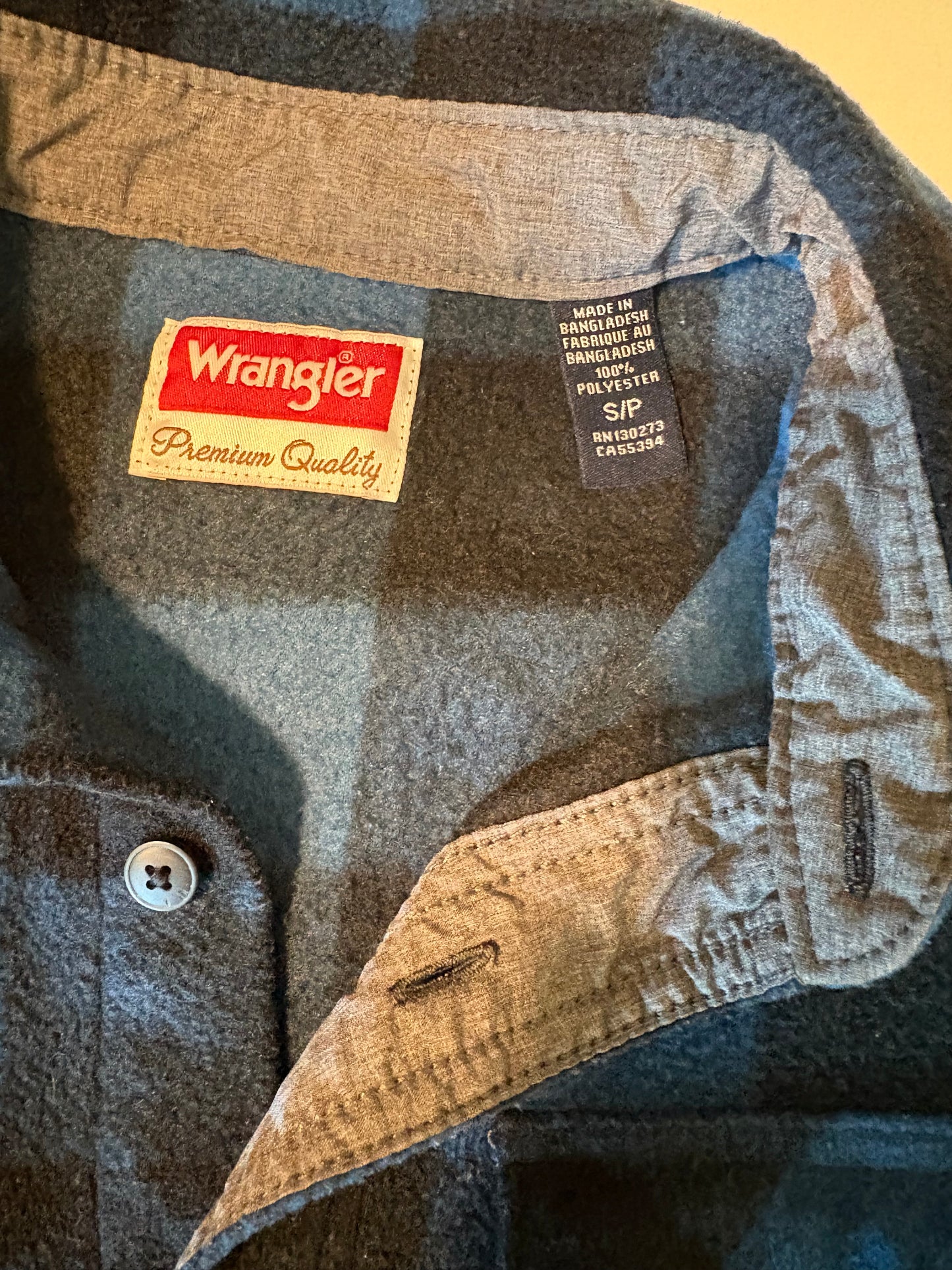 Wrangler Men's S Blue Black Buffalo Plaid Flannel Shirt Snap Front Pockets