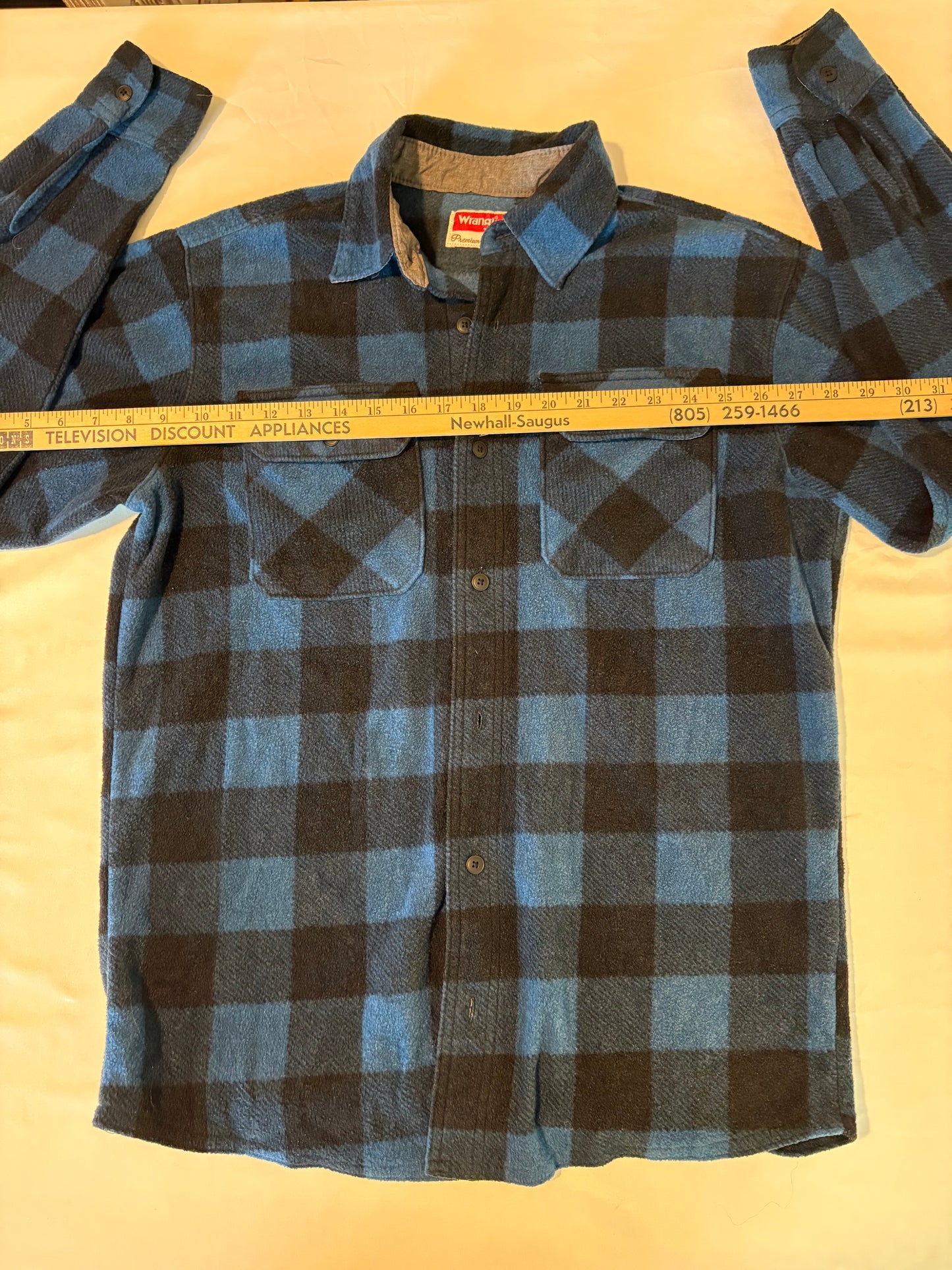 Wrangler Men's S Blue Black Buffalo Plaid Flannel Shirt Snap Front Pockets