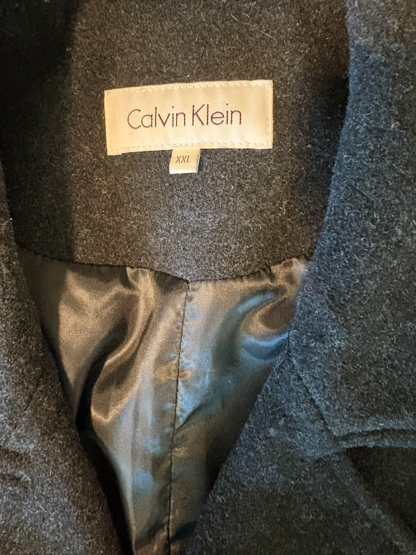 Calvin Klein Men’s Peacoat Jacket XXL Charcoal Wool Blend Double Breasted Coat