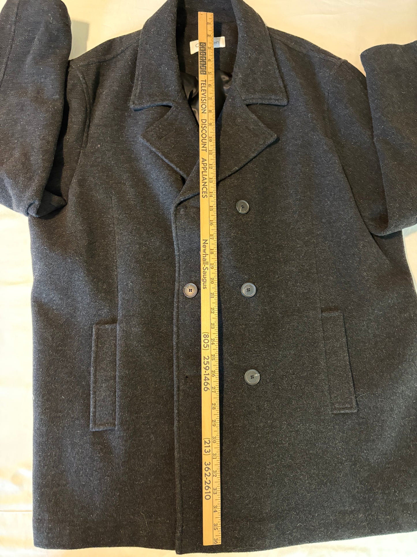 Calvin Klein Men’s Peacoat Jacket XXL Charcoal Wool Blend Double Breasted Coat