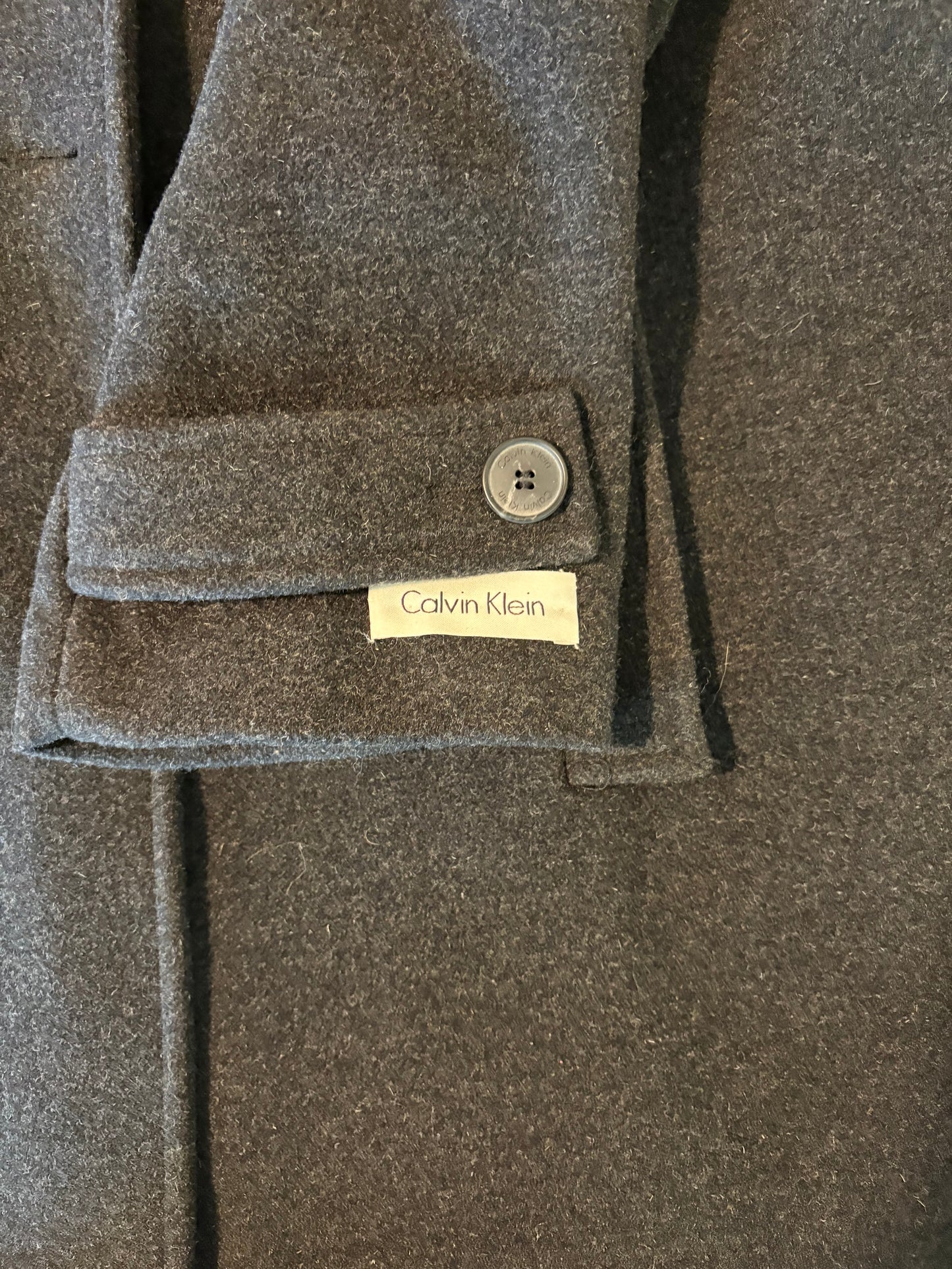 Calvin Klein Men’s Peacoat Jacket XXL Charcoal Wool Blend Double Breasted Coat