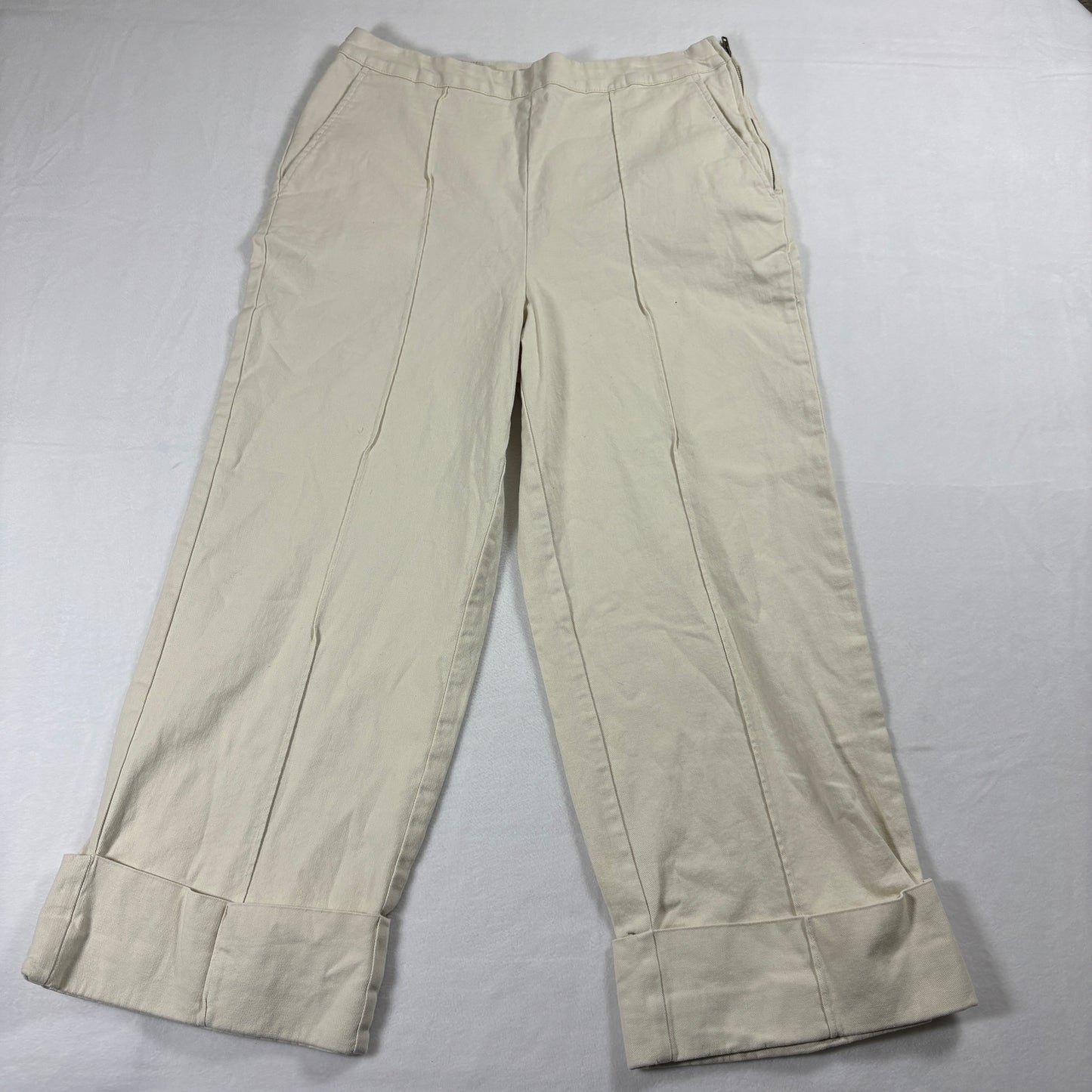 Rachel Comey Pants Womens 12 Wide Leg Cuffed Cream Casual Minimalist High Rise