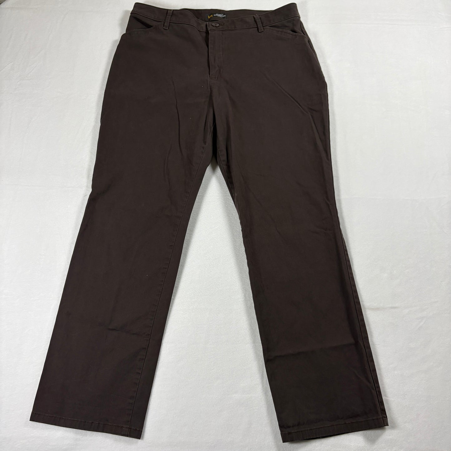 Lee Straight Leg Pants Womens 12 Short Relaxed Fit Brown Mid Rise Stretch Casual