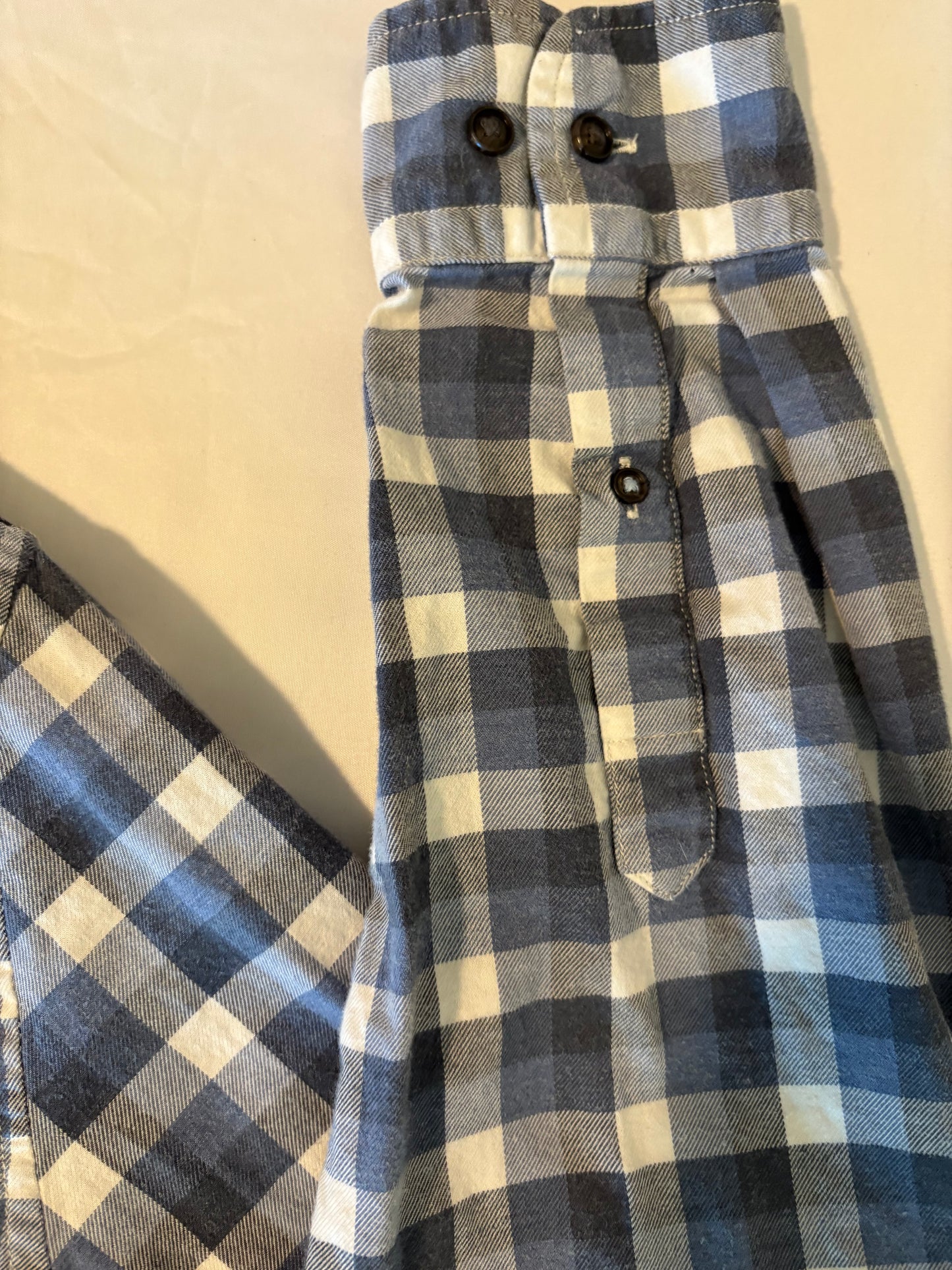 Banana Republic Luxe Flannel Shirt Men’s L Slim Fit Blue White Plaid Long Sleeve