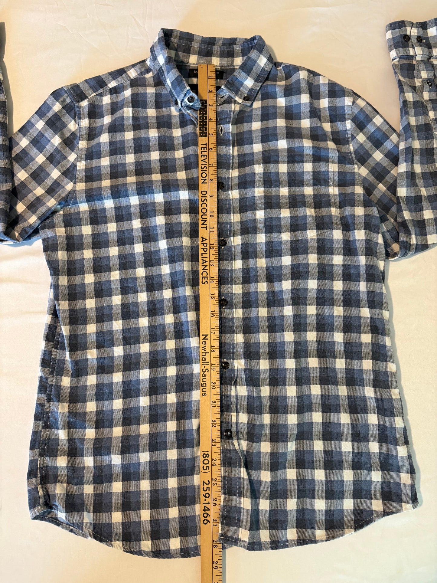 Banana Republic Luxe Flannel Shirt Men’s L Slim Fit Blue White Plaid Long Sleeve