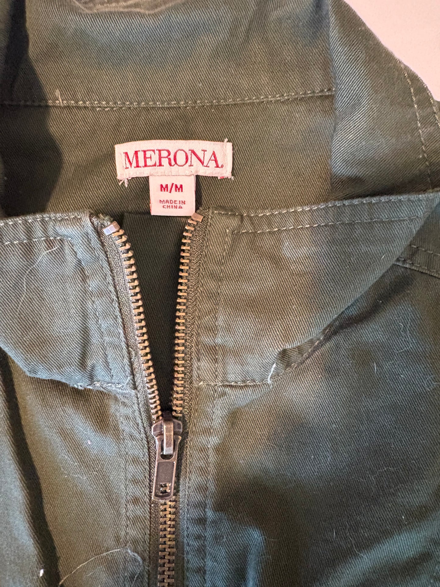 Merona Olive Green Utility Vest Women’s Size M Drawstring Cargo Pockets Zip Front