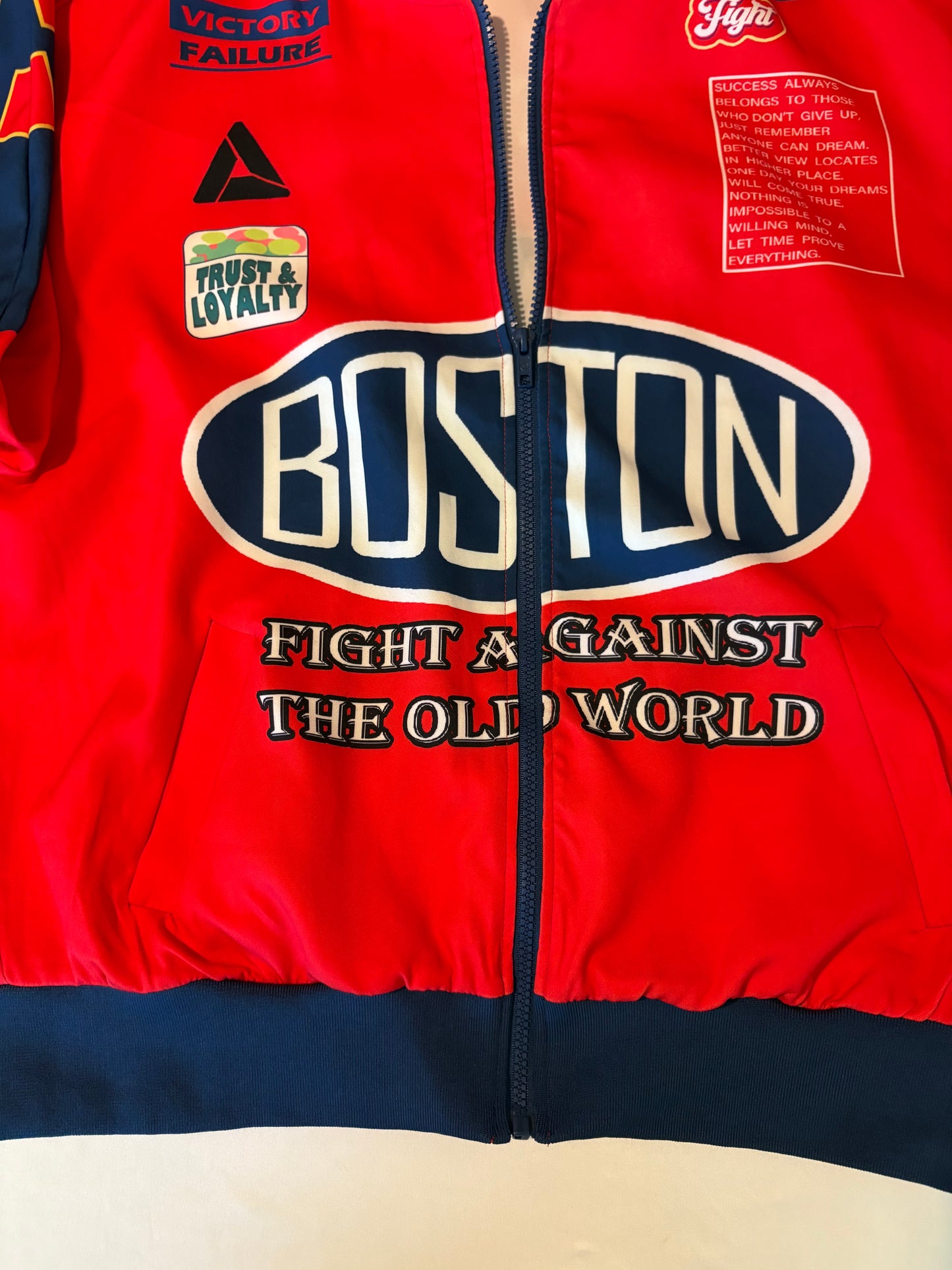 SHEIN Boston Fight Red Zip Jacket Size M Graphic Patch Streetwear Statement Rare