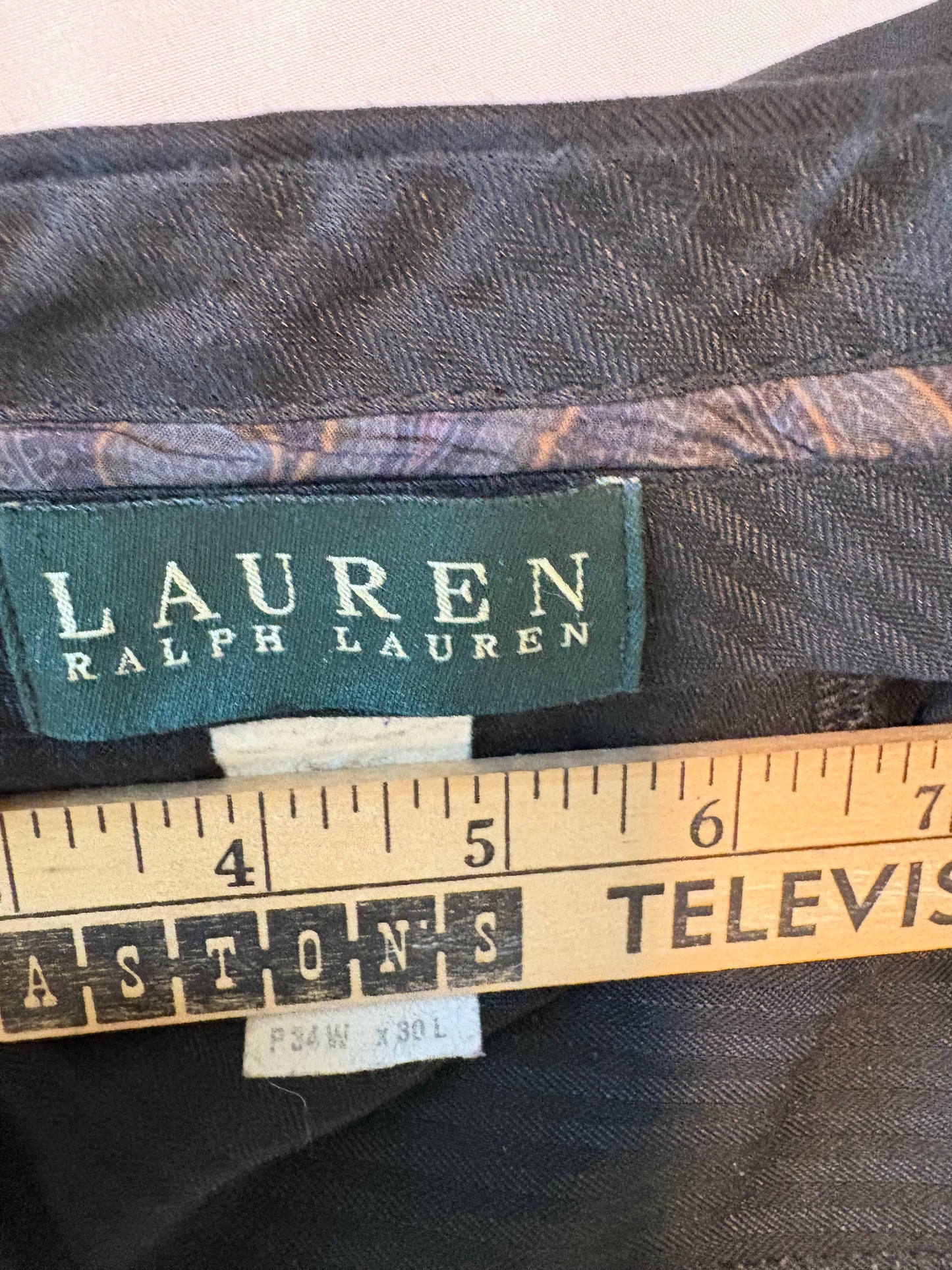 Lauren Ralph Lauren Mens Dress Pants 34x30 Black Flat Front Slacks Lined Classic