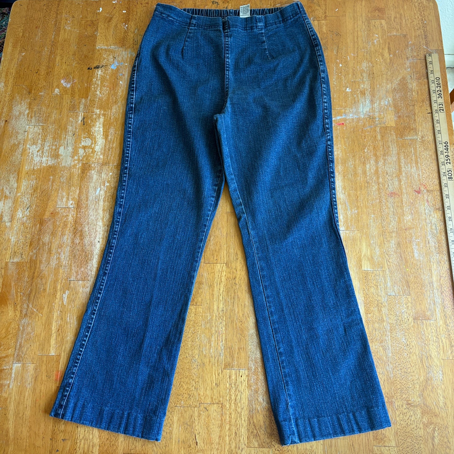 Elastic Waist Pull On Jeans Bootcut Petite Large Fits Like 28X27 Dark Wash
