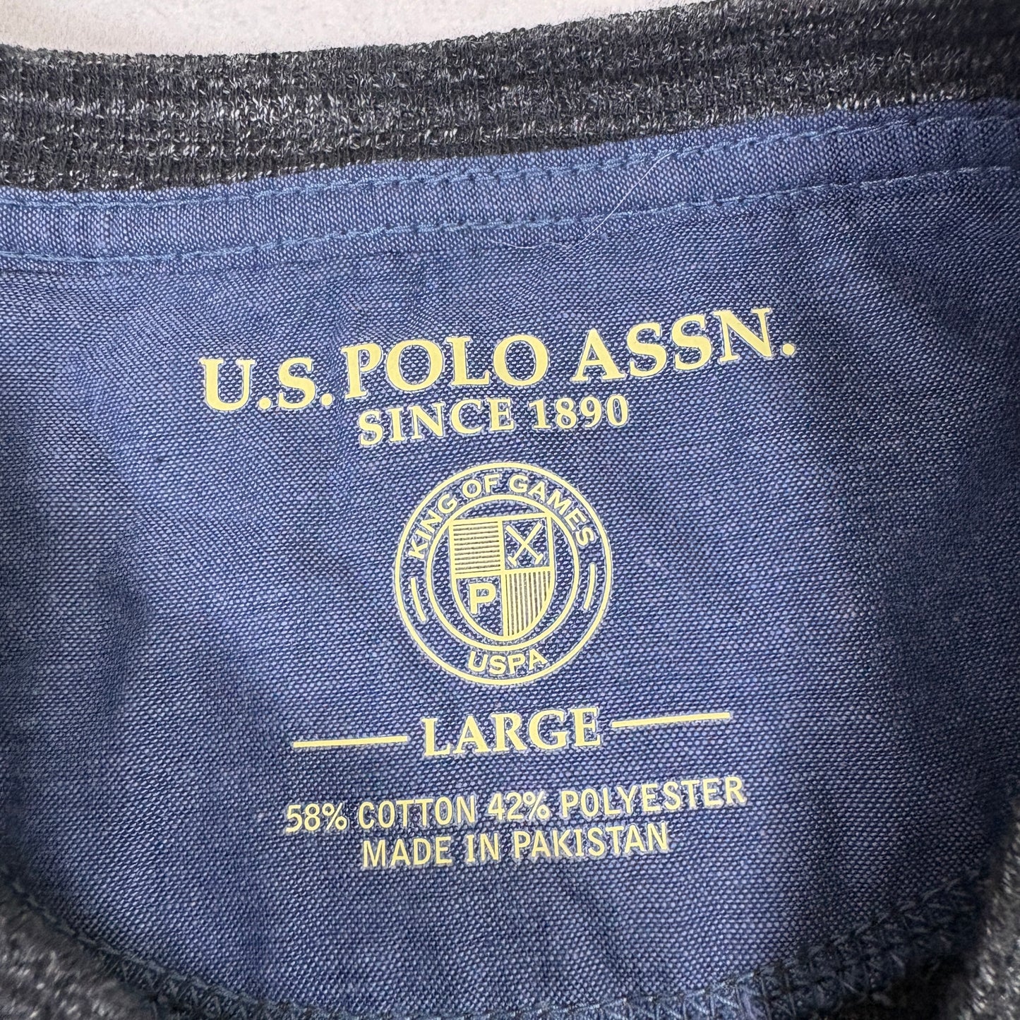 US Polo Assn Mens Henley Shirt L Gray Long Sleeve Textured Knit Casual