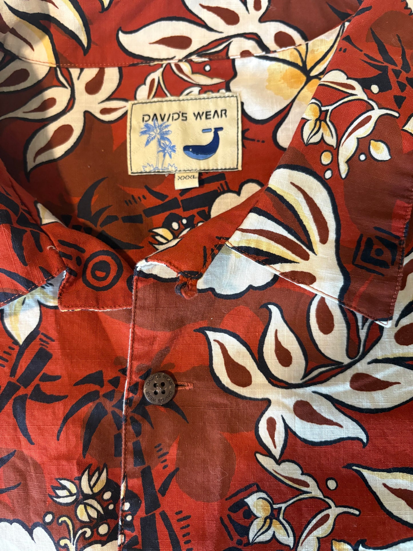 David's Wear Hawaiian Shirt XXXL Red Aloha Floral Button Front Short Sleeve Luau
