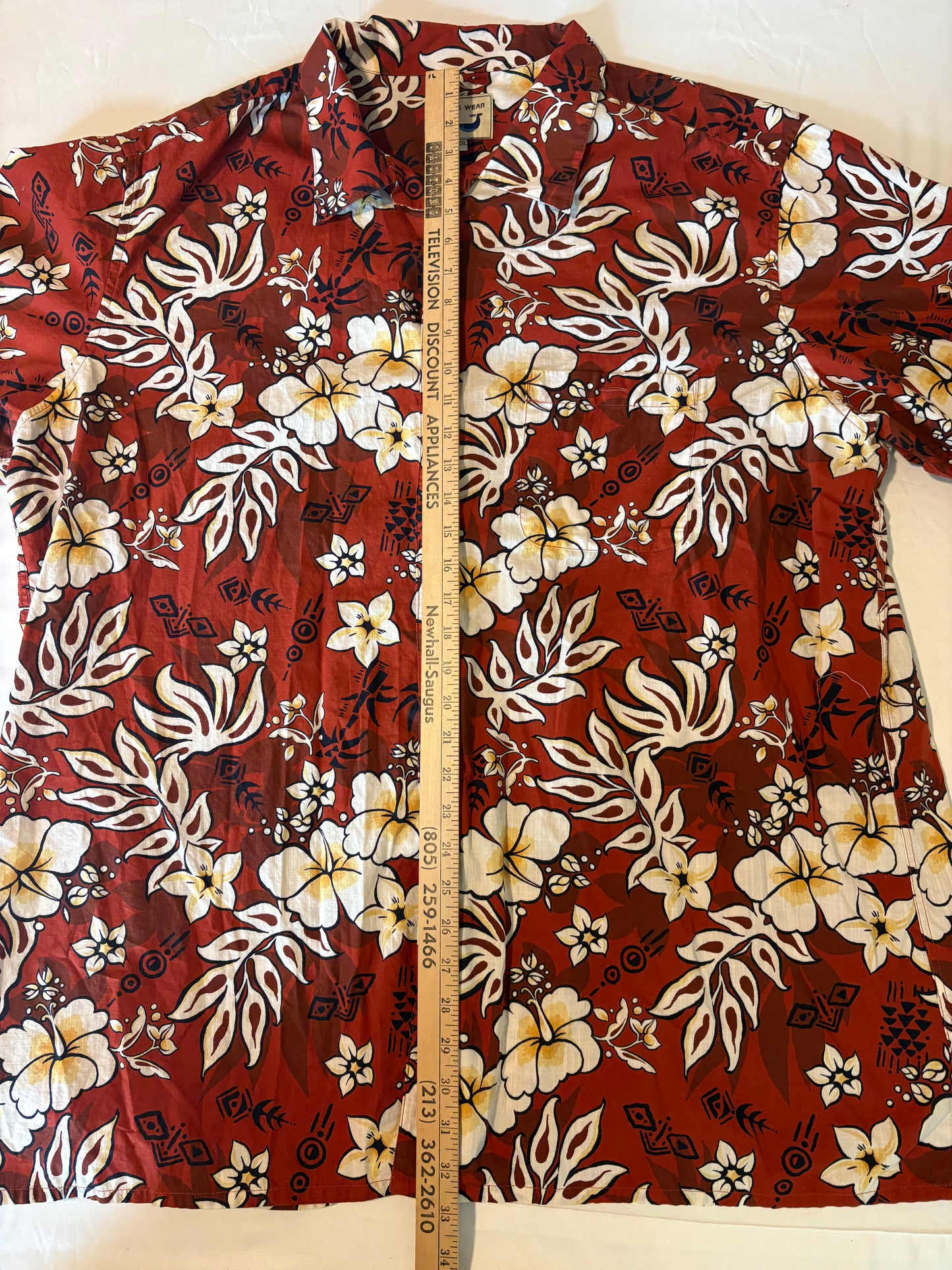 David's Wear Hawaiian Shirt XXXL Red Aloha Floral Button Front Short Sleeve Luau